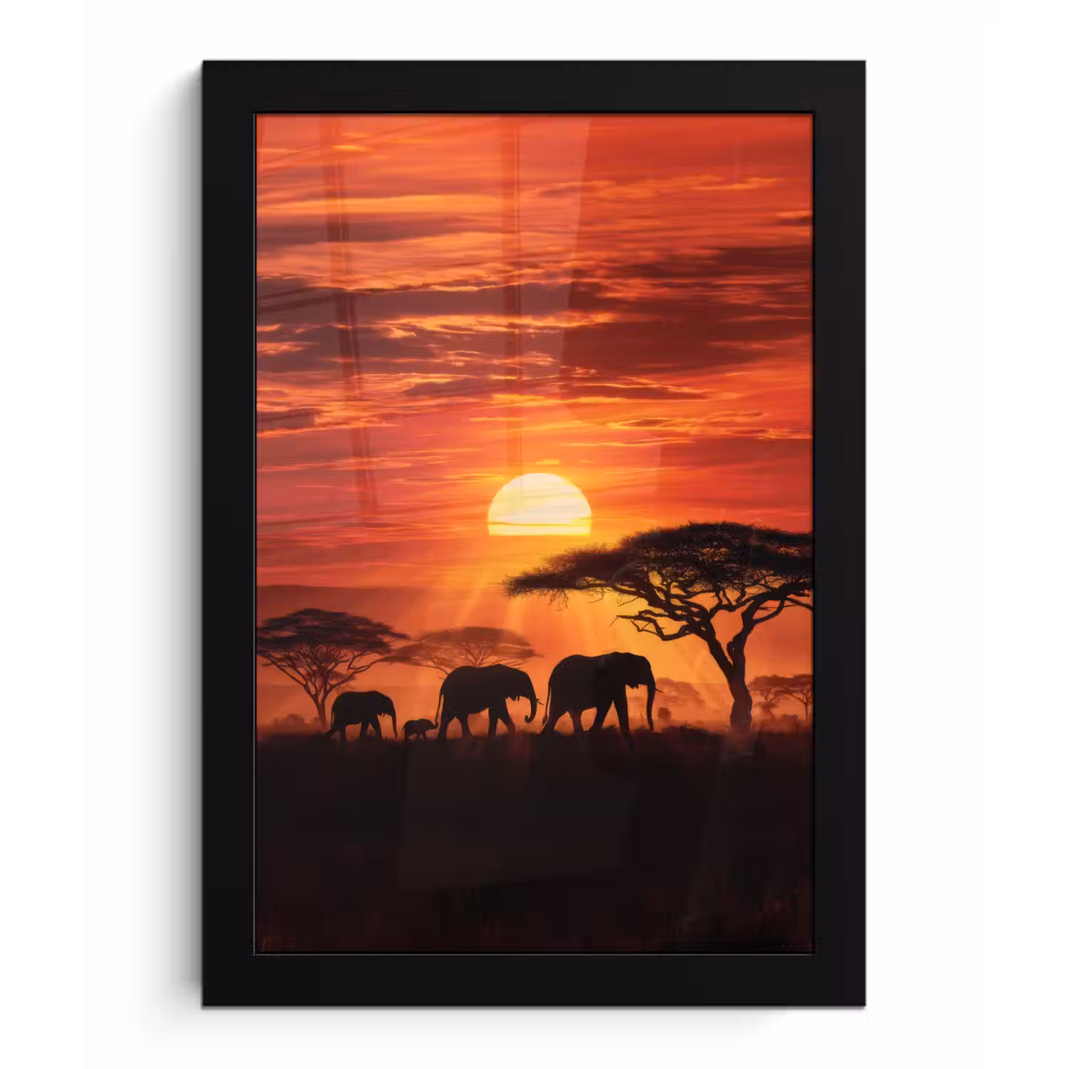 Savanne - Olifanten - Zonsondergang fotolijst zwart zonder passe partout klein -3d