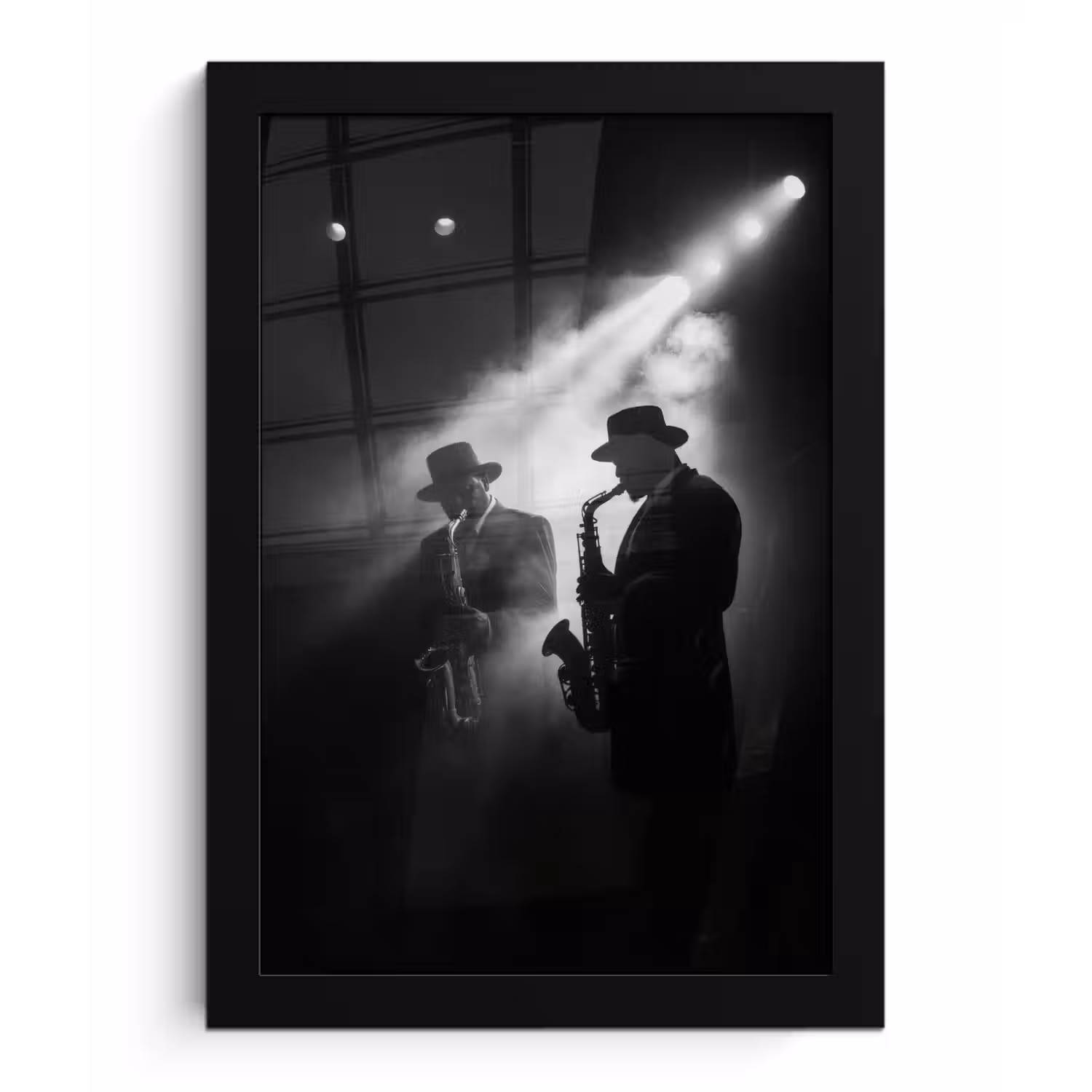 Saxofonisten - Hoeden - Rook - Licht fotolijst zwart zonder passe partout klein -3d