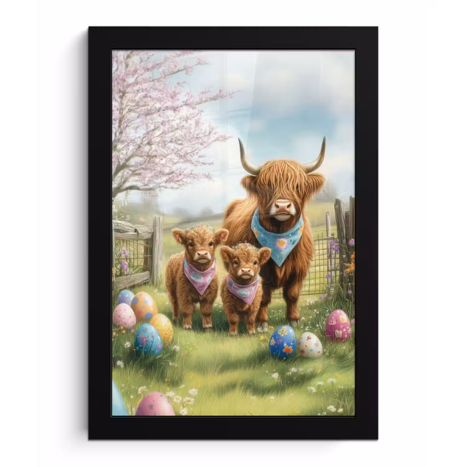Schotsehooglanders - Paaseieren - Lente fotolijst zwart zonder passe partout klein -3d