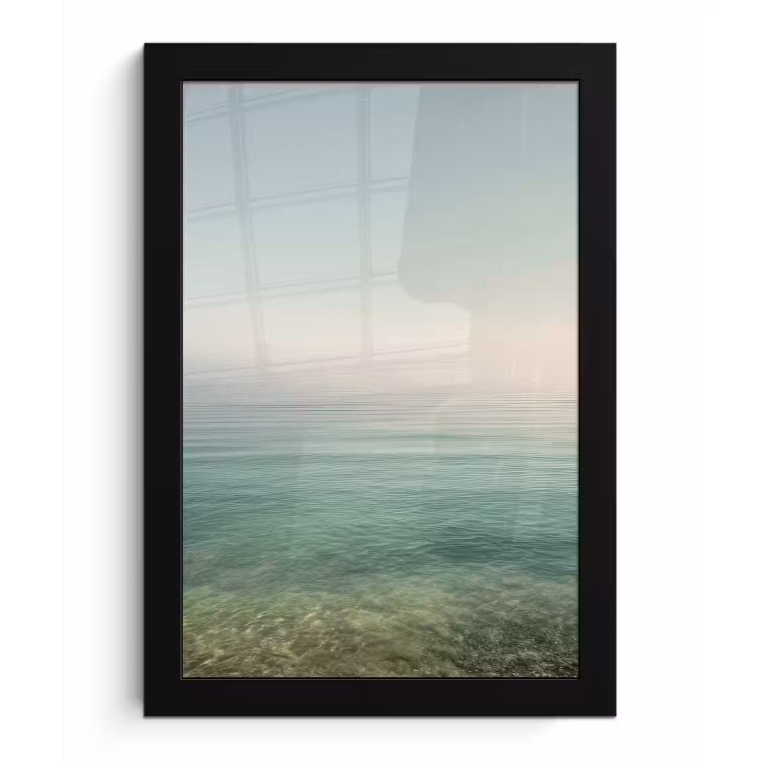 Zee - Horizon - Blauw - Mist fotolijst zwart zonder passe partout klein -3d