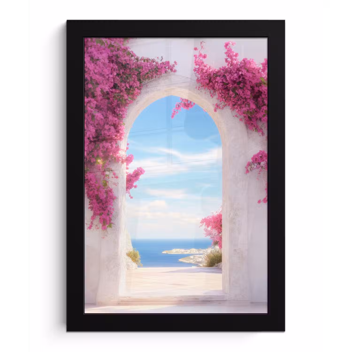 Zee - Roze - Bloemen - Poort fotolijst zwart zonder passe partout klein -3d