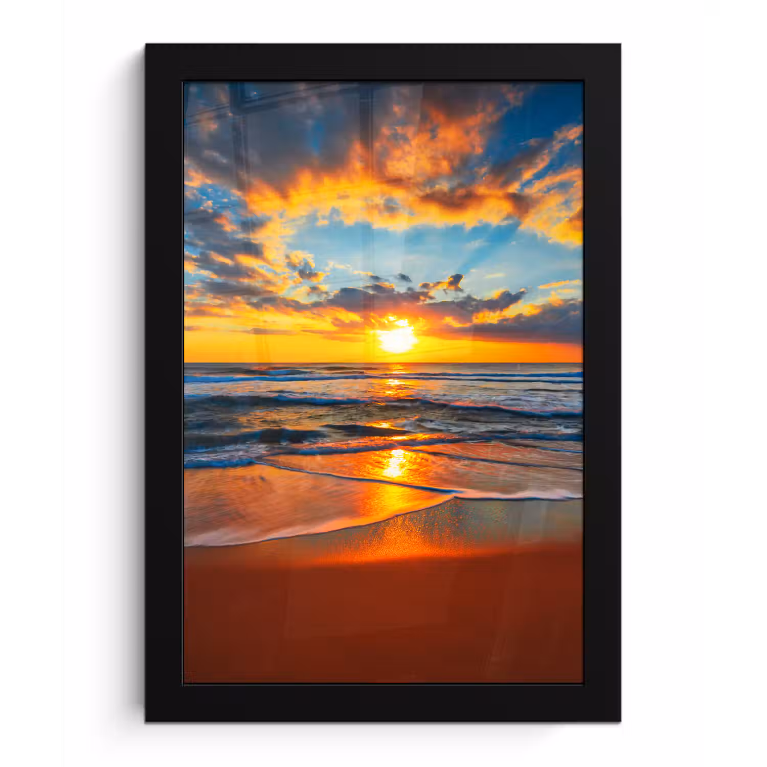 Zee - Zonsondergang - Strand - Wolken - Oranje fotolijst zwart zonder passe partout klein -3d