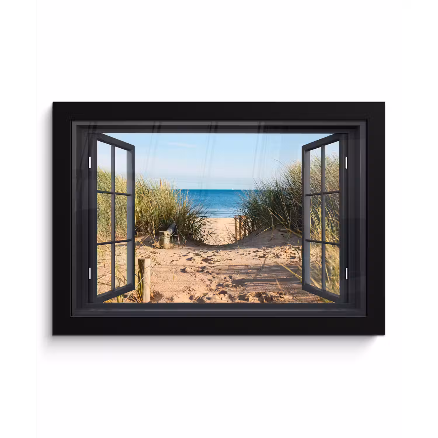 Doorkijk - Strand - Zee - Zand - Water - Helmgras - Duinen fotolijst zwart zonder passe partout klein -3d