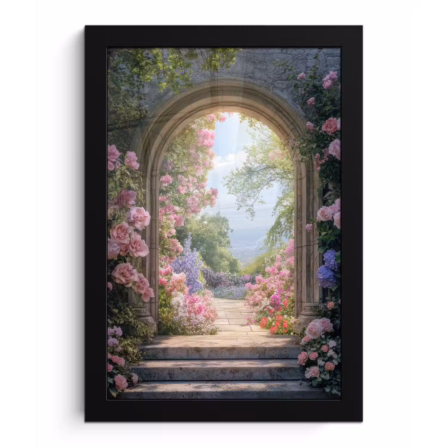 Doorkijk - Rozen - Vintage - Bloemen fotolijst zwart zonder passe partout klein -3d