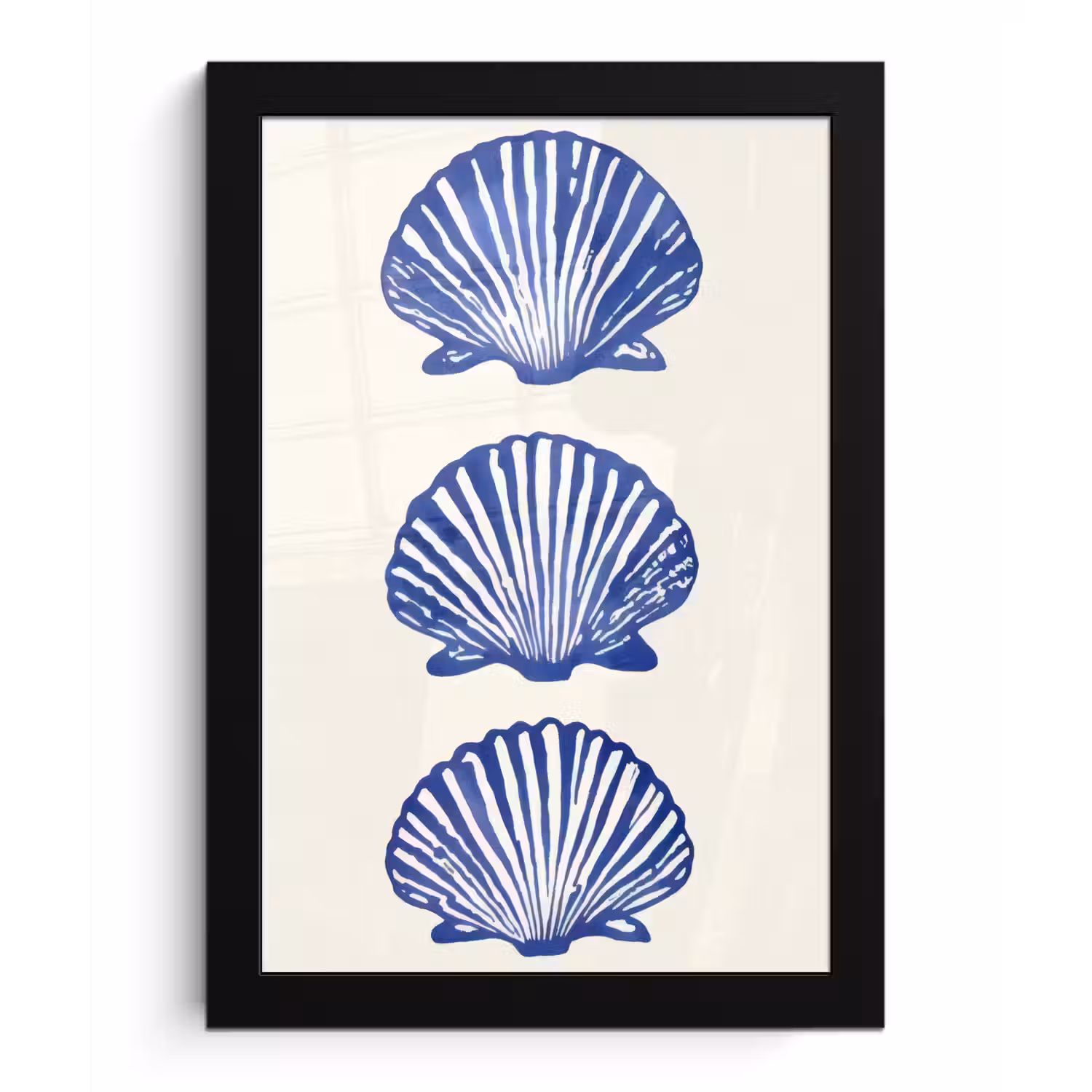 Schelpen - Blauw - Patroon fotolijst zwart zonder passe partout klein -3d