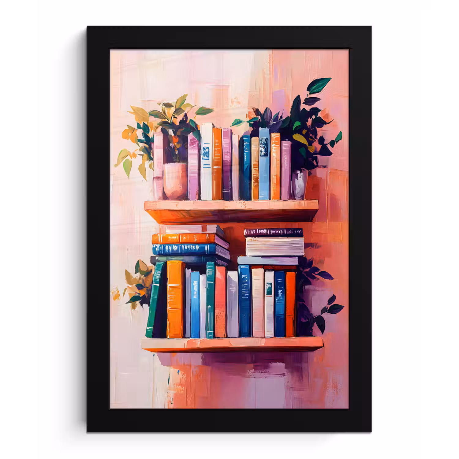 Planken - Boeken - Bladeren fotolijst zwart zonder passe partout klein -3d