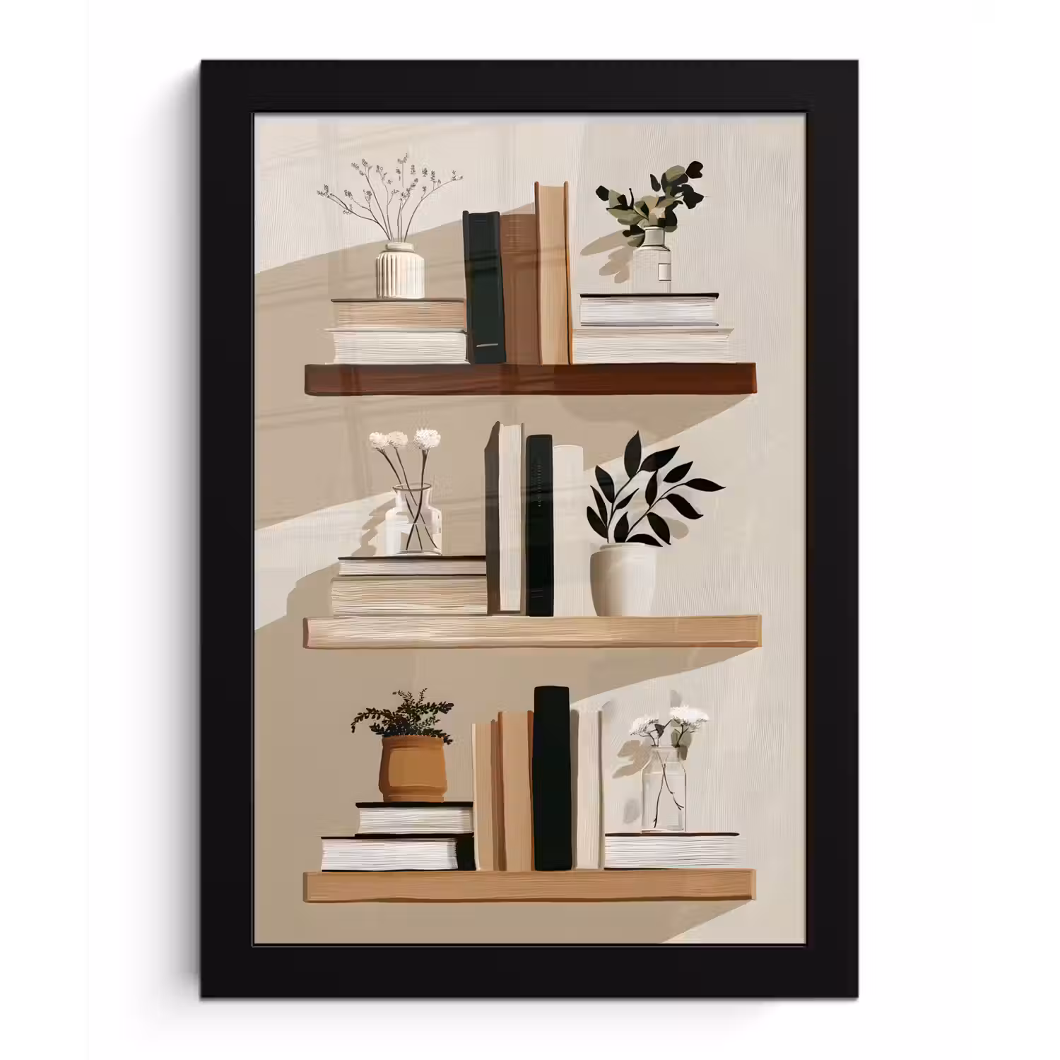 Plankjes - Boeken - Vaasjes - Planten fotolijst zwart zonder passe partout klein -3d