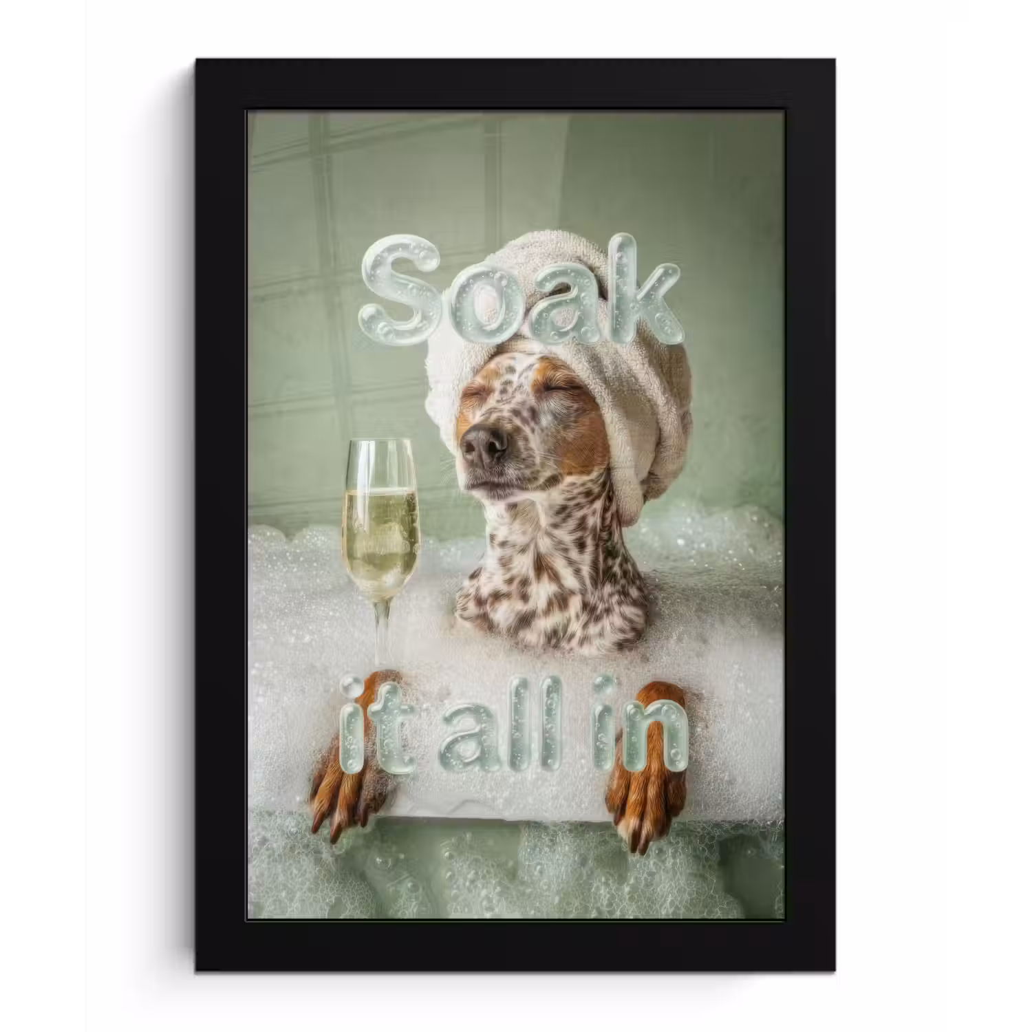 Soak it all in - Hond - Bad fotolijst zwart zonder passe partout klein -3d