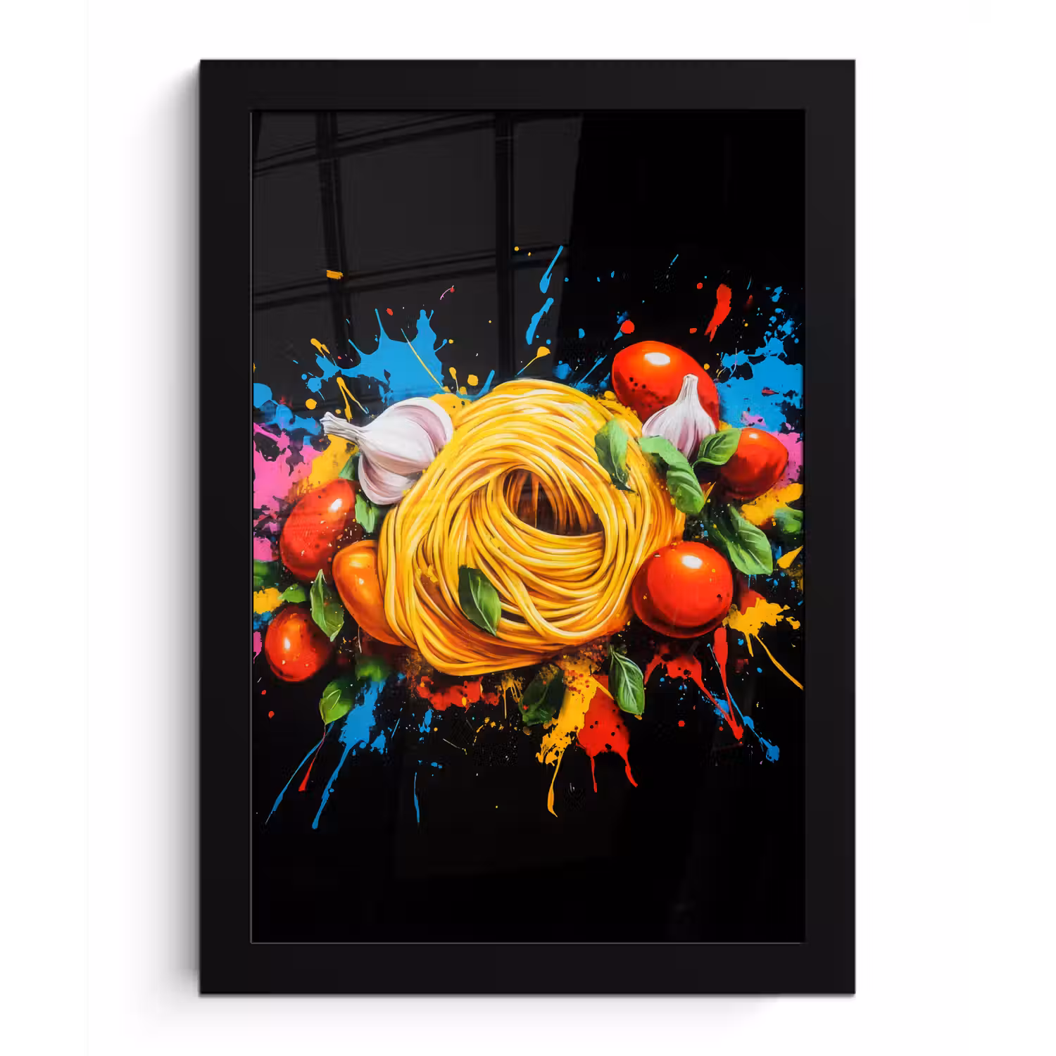 Spaghetti - Graffiti - Verf - Kleurrijk - Eten - Modern fotolijst zwart zonder passe partout klein -3d