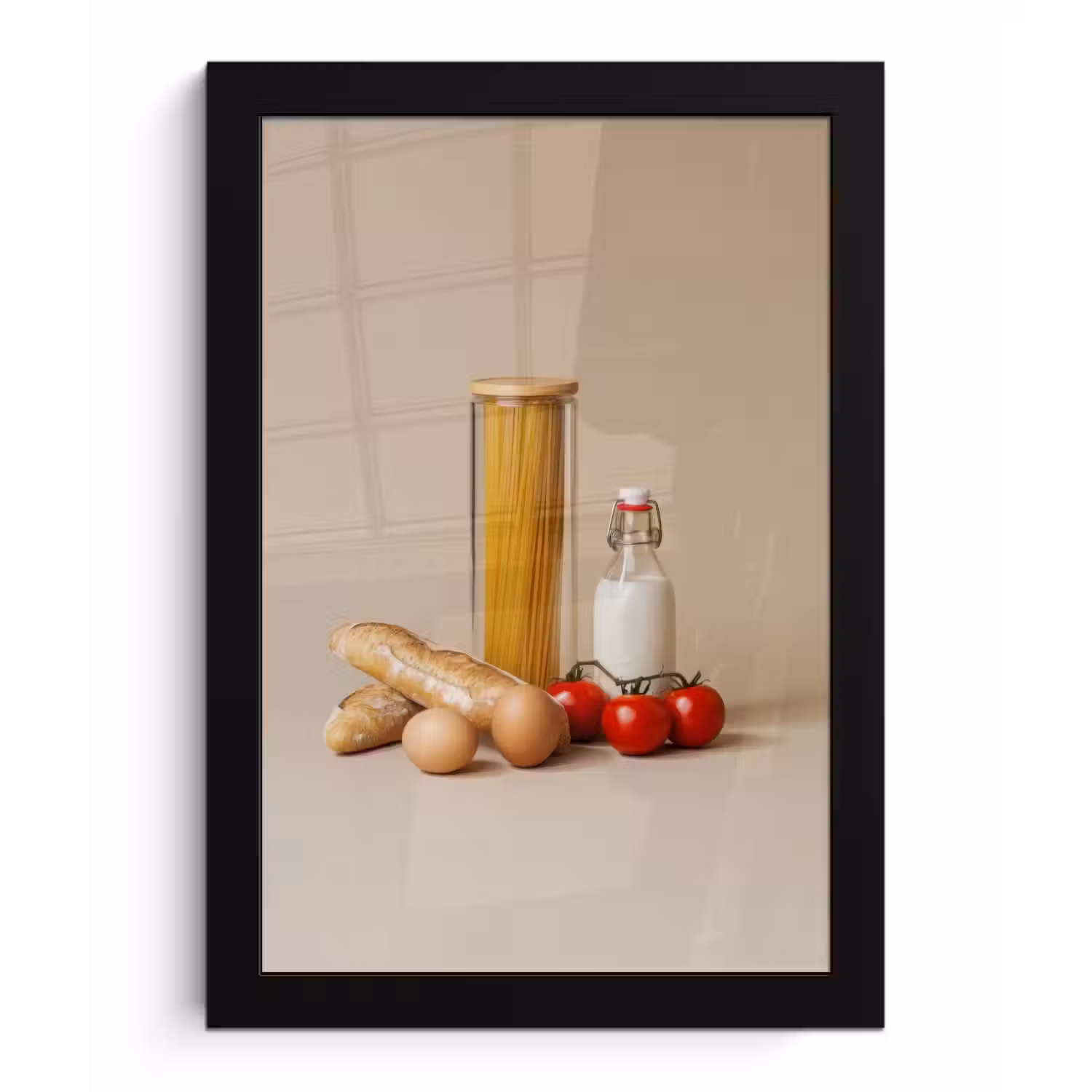 Spaghetti - Melk - Tomaten - Eieren - Brood fotolijst zwart zonder passe partout klein -3d