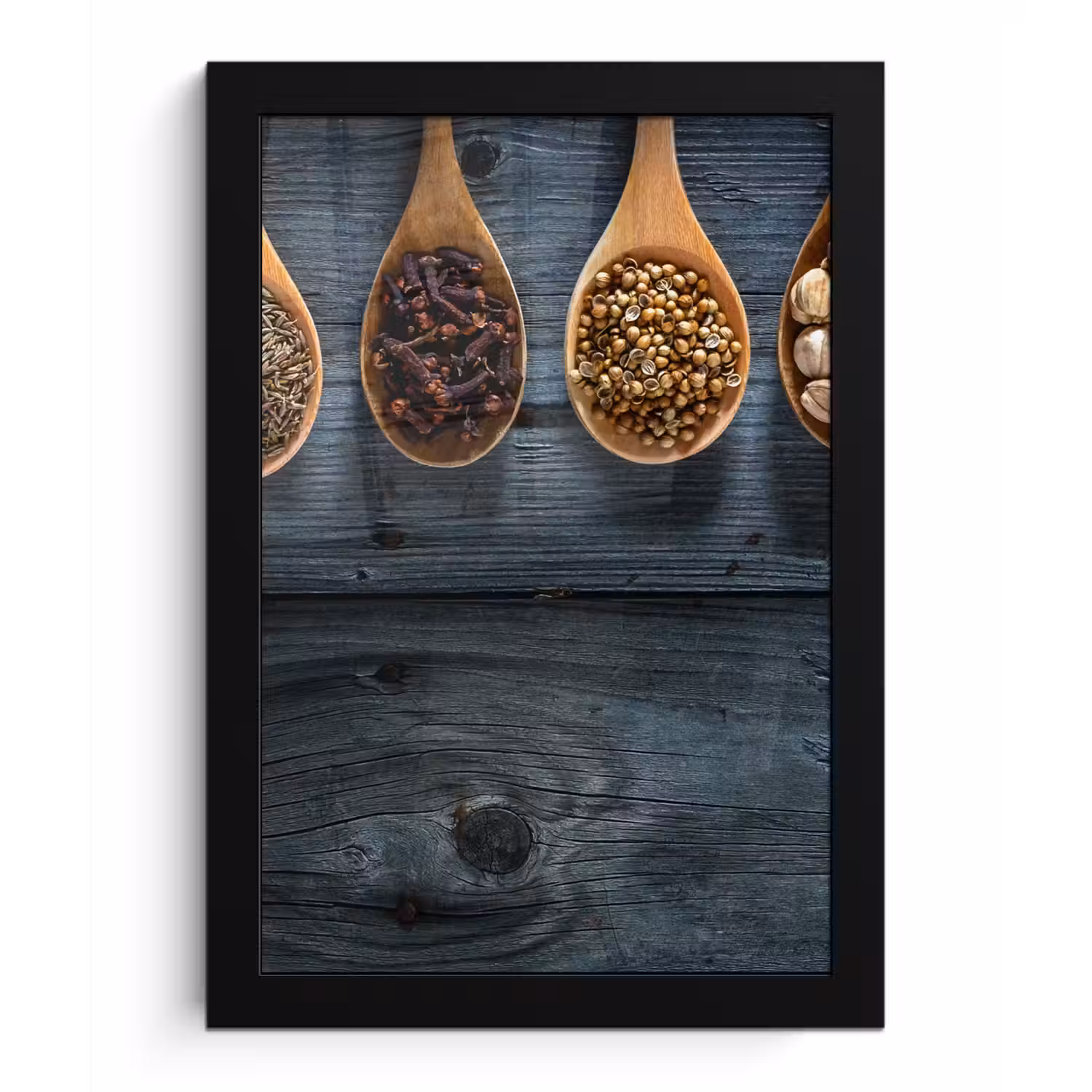 Kruiden - Lepels - Hout - Keuken - Specerijen - Industrieel fotolijst zwart zonder passe partout klein -3d