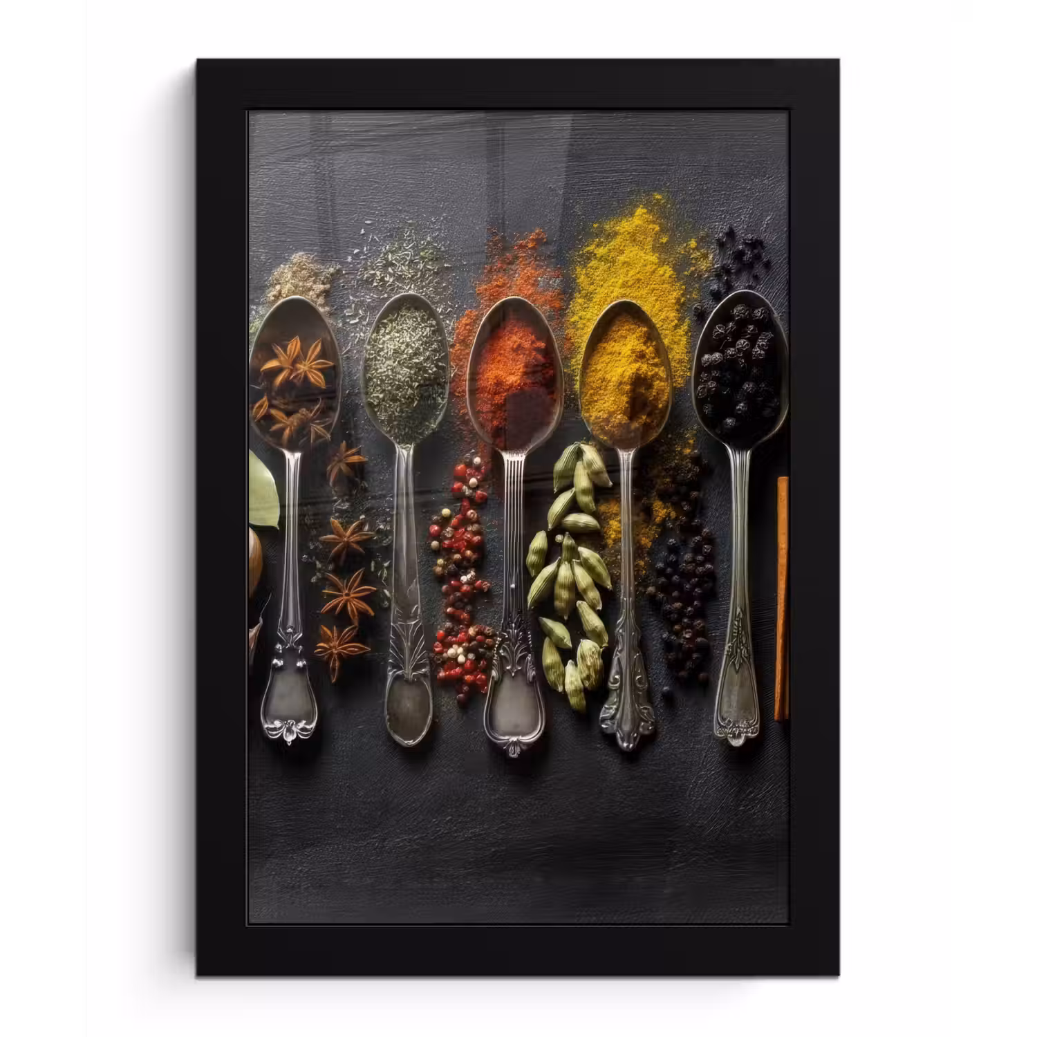 Lepels - Specerijen - Kaneel - Chili fotolijst zwart zonder passe partout klein -3d