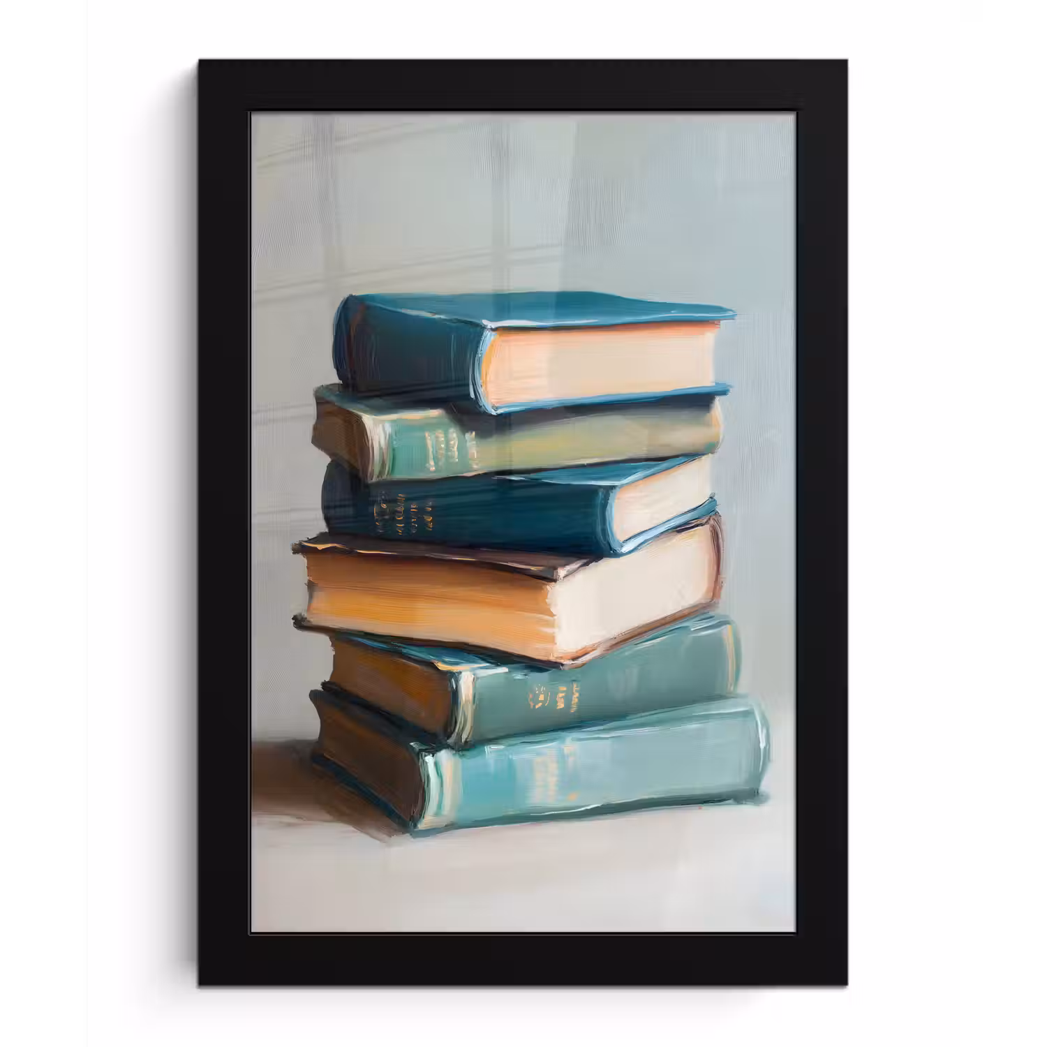 Stapel - Boeken - Groen - Daglicht fotolijst zwart zonder passe partout klein -3d