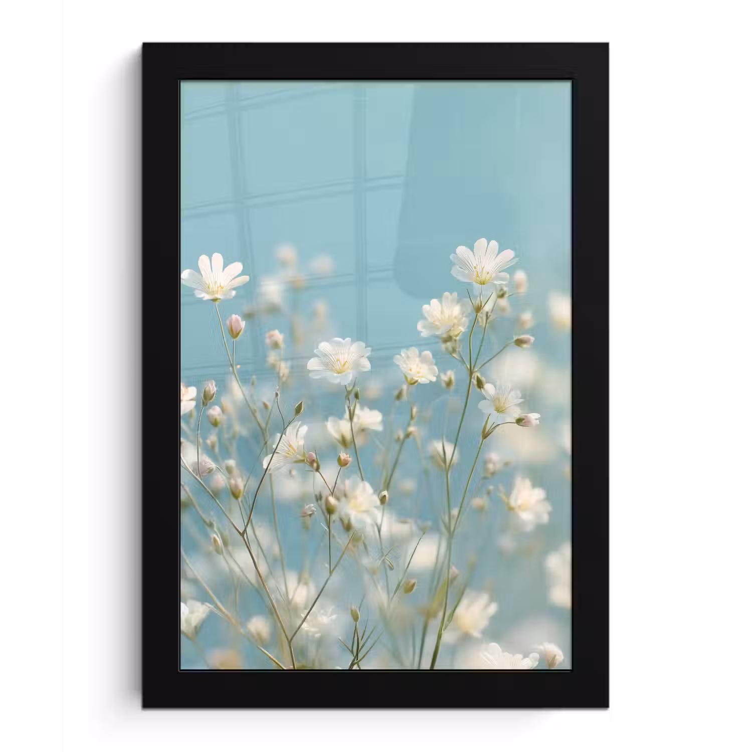 Stengels - Bloemen - Lucht - Wit fotolijst zwart zonder passe partout klein -3d