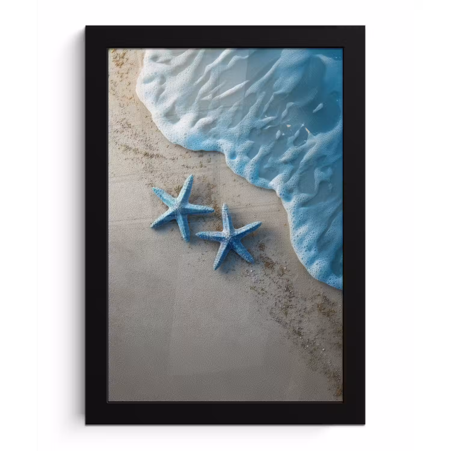 Zeesterren - Zand - Zee - Blauw fotolijst zwart zonder passe partout klein -3d