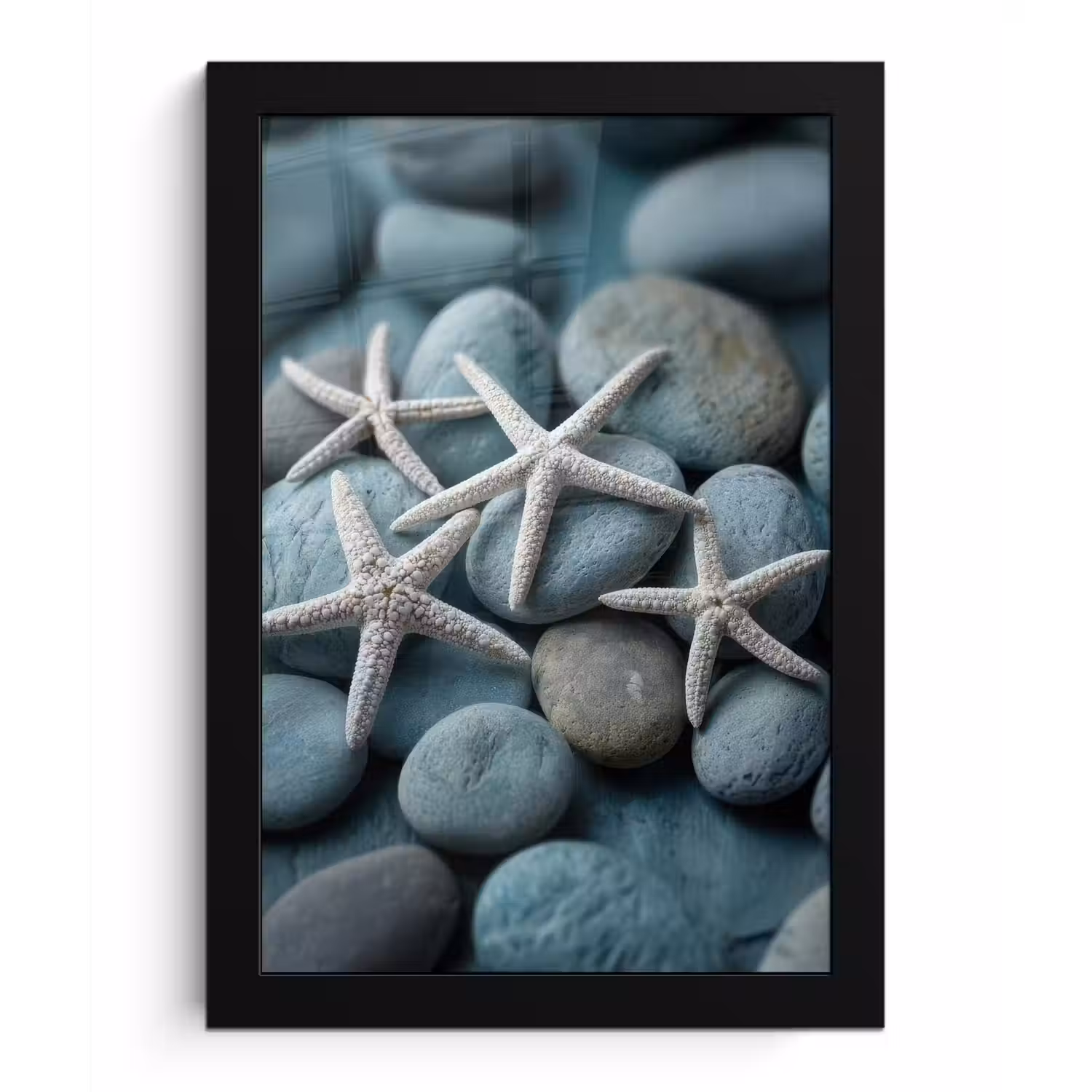 Zeesterren - Stenen - Wit fotolijst zwart zonder passe partout klein -3d