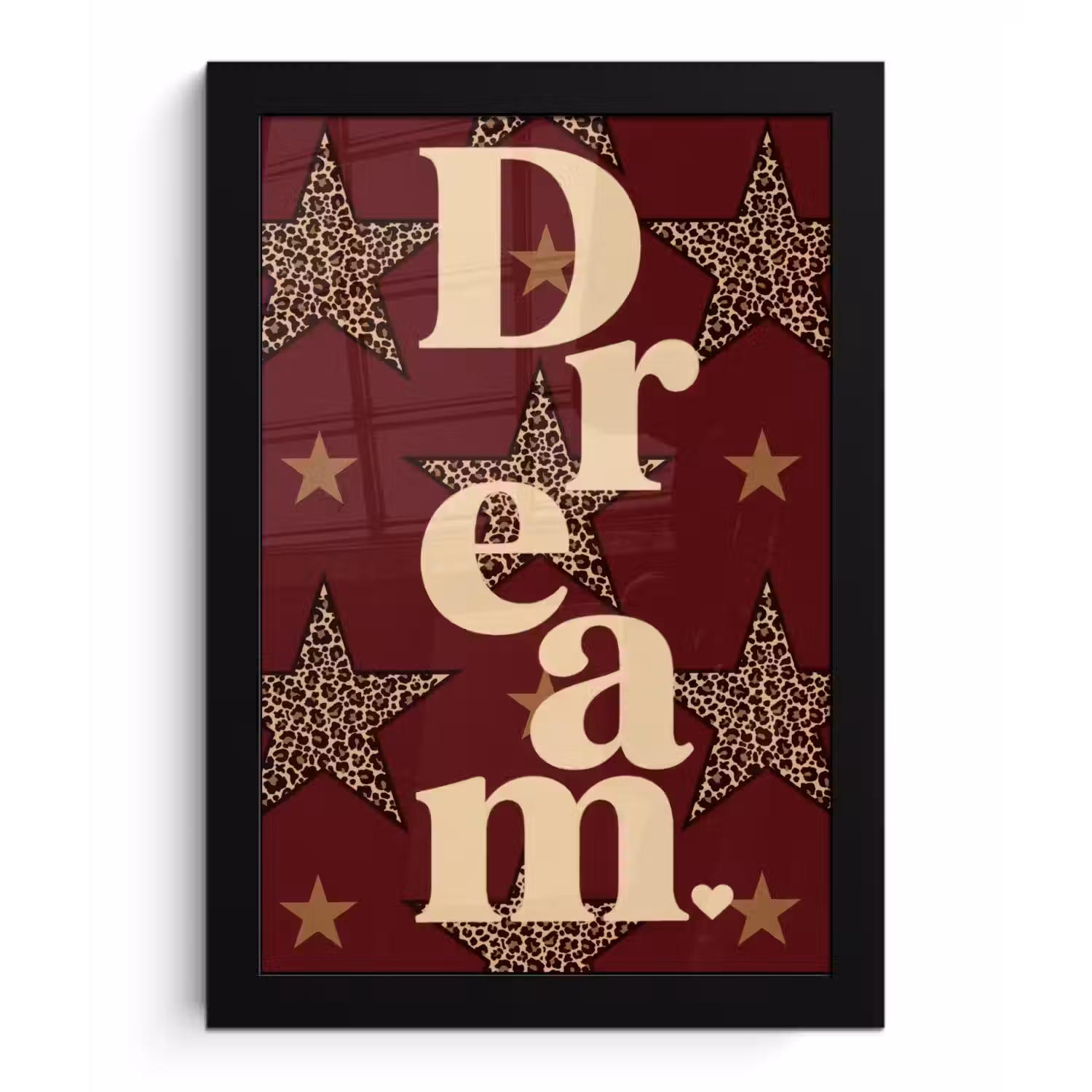 Sterren - Luipaardprint - Dream - Bordeaux fotolijst zwart zonder passe partout klein -3d