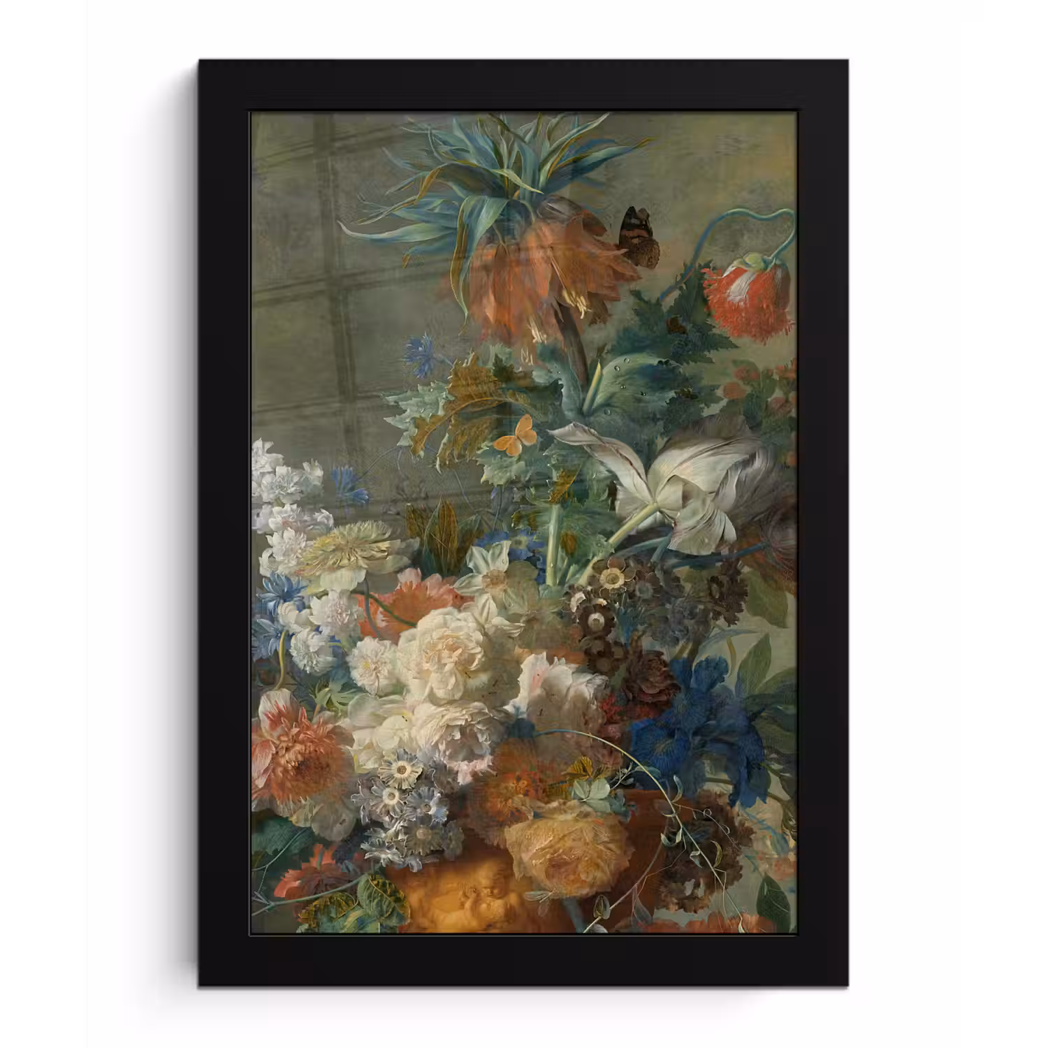 Stilleven met bloemen - Schilderij van Jan van Huysum fotolijst zwart zonder passe partout klein -3d