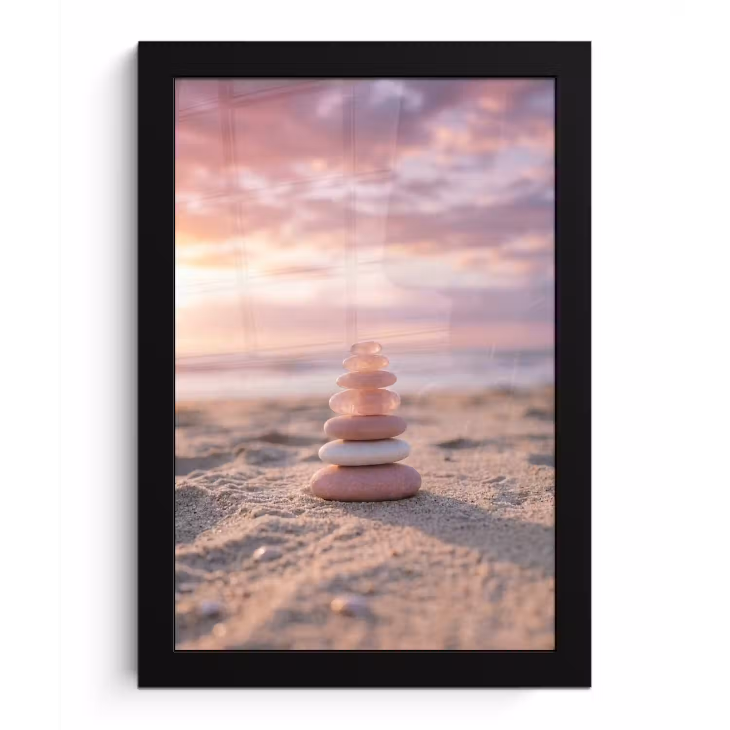 Stenen - Zand - Roze fotolijst zwart zonder passe partout klein -3d