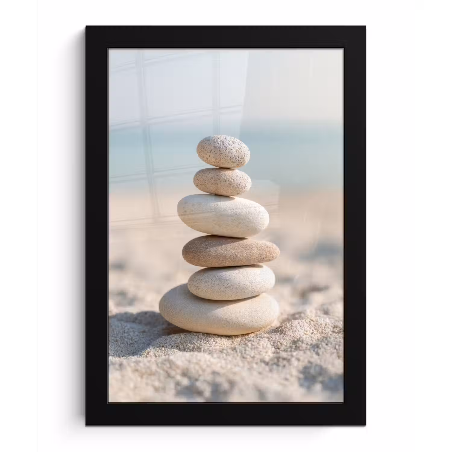 Stenen - Stapel - Zand - Zee fotolijst zwart zonder passe partout klein -3d