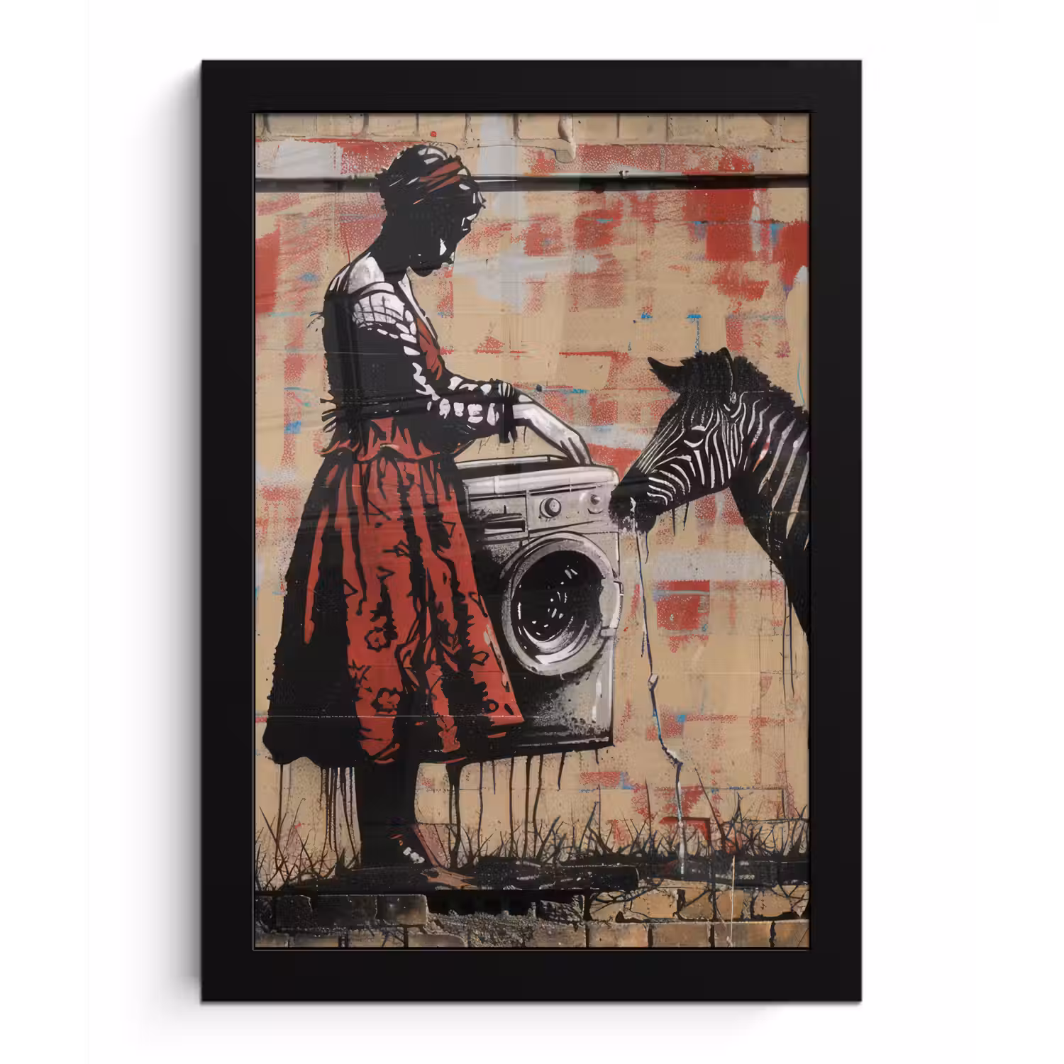 Street art - Zebra - Vrouw - Dieren - Graffiti - Banksy fotolijst zwart zonder passe partout klein -3d