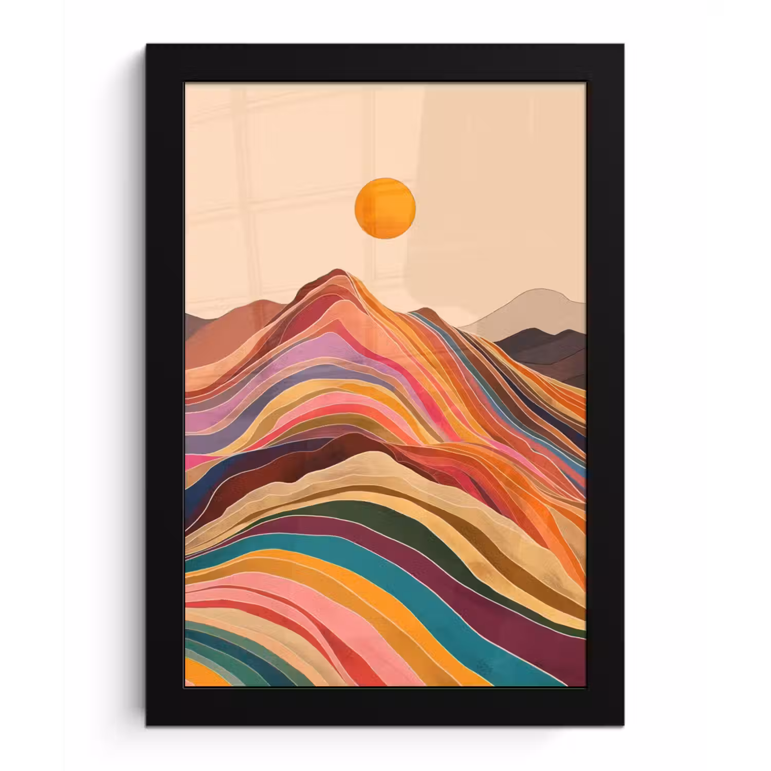 Zon - Kleurrijk landschap - Bergen fotolijst zwart zonder passe partout klein -3d