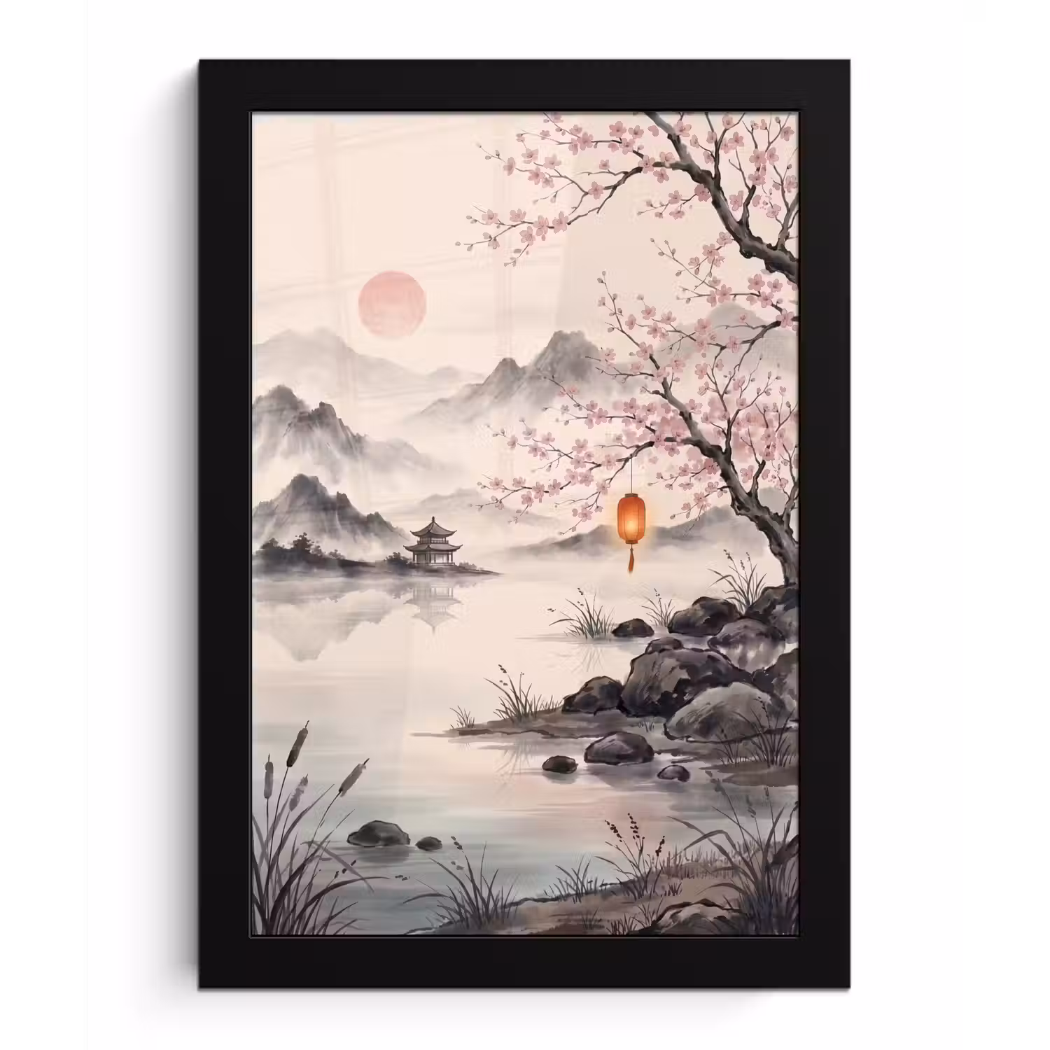 Zon - Japans - Traditioneel fotolijst zwart zonder passe partout klein -3d