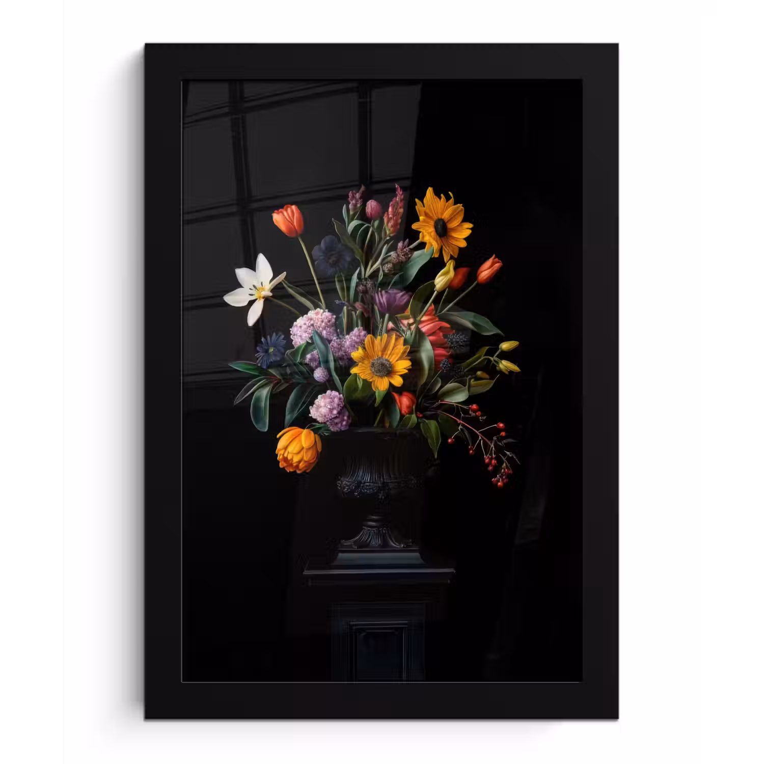 Zonnebloemen - Boeket - Kleurrijk fotolijst zwart zonder passe partout klein -3d
