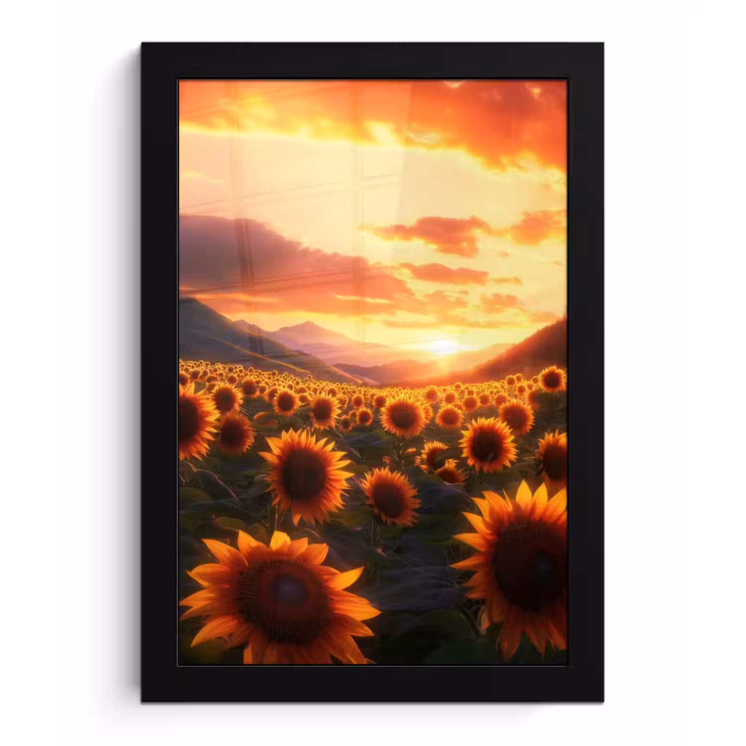Zonnebloemen - Zonsondergang - Landschap fotolijst zwart zonder passe partout klein -3d