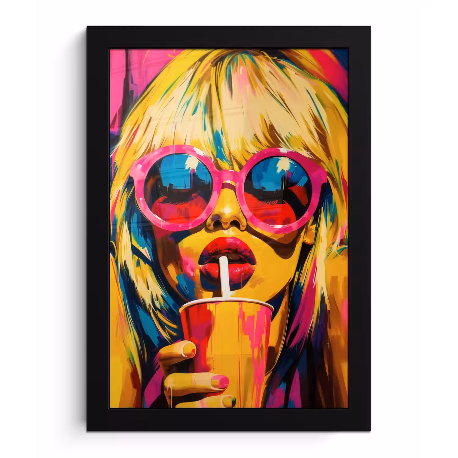 Zonnebril - Roze - Vrouw - Rietje fotolijst zwart zonder passe partout klein -3d