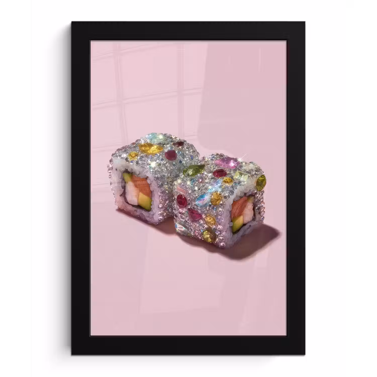 Sushi - Rolletjes - Steentjes - Kleurrijk fotolijst zwart zonder passe partout klein -3d
