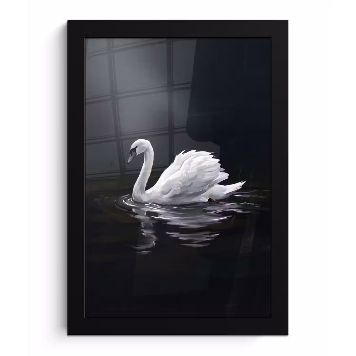 Zwaan - Water - Natuur - Realistisch - Wit fotolijst zwart zonder passe partout klein -3d