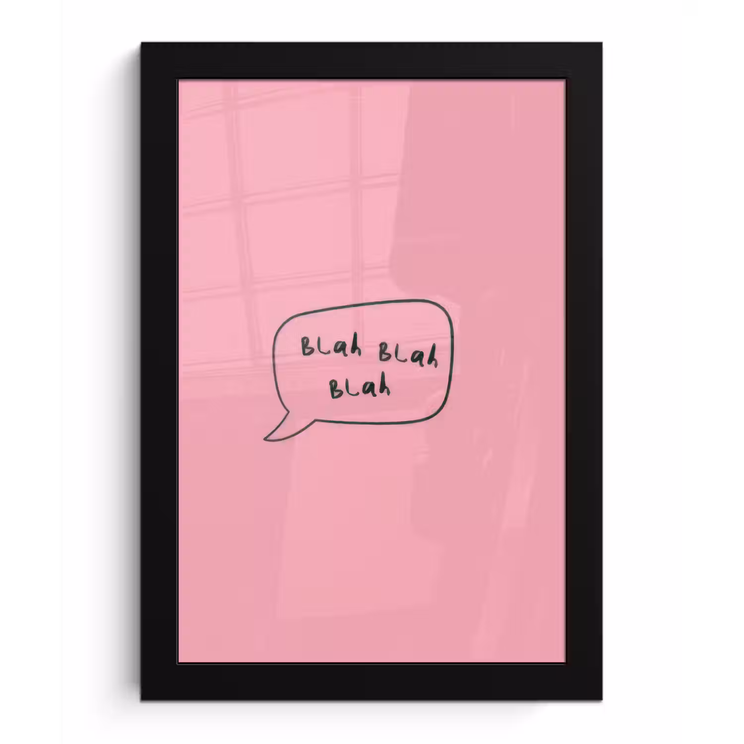 Tekstwolkje - BLAH BLAH BLAH - Roze fotolijst zwart zonder passe partout klein -3d