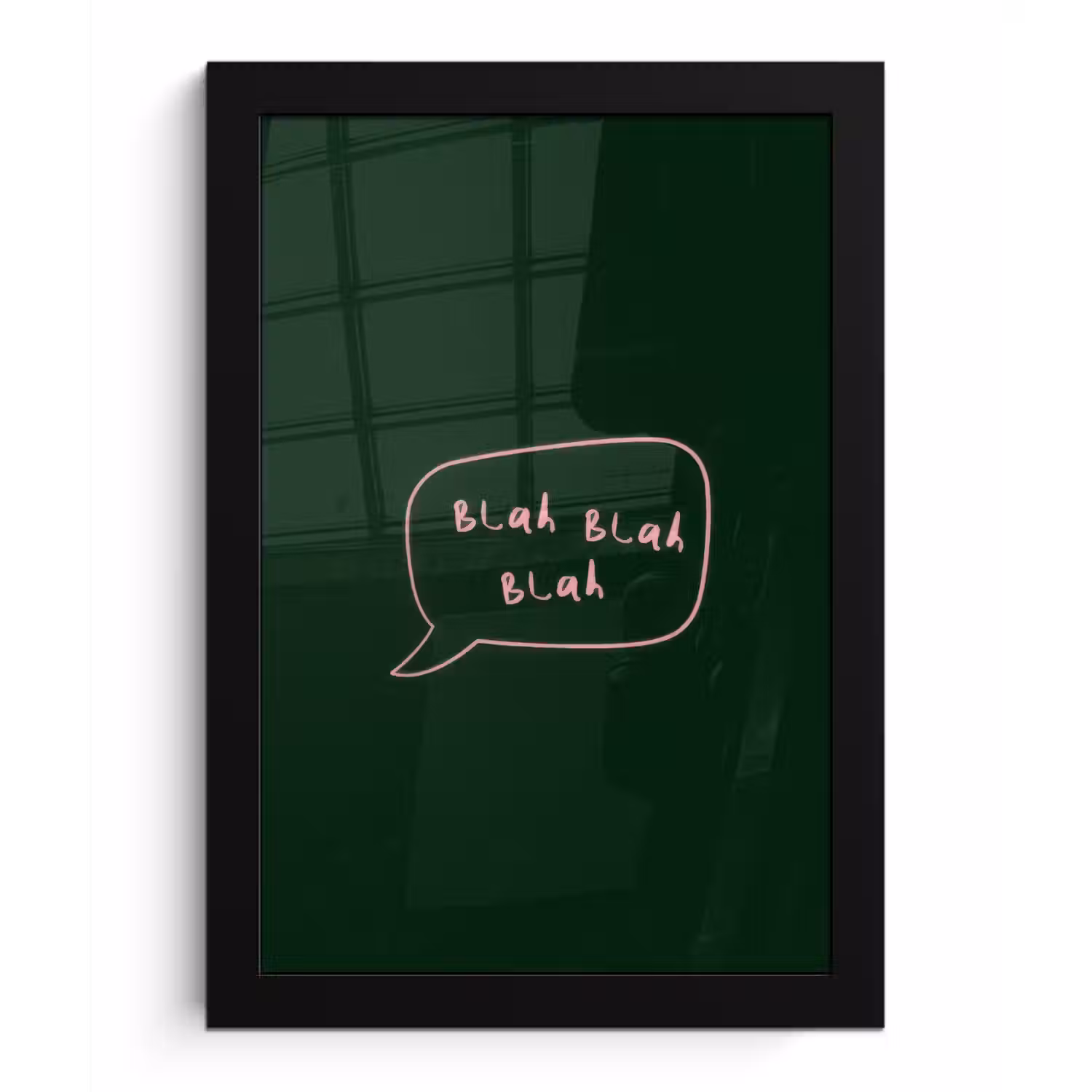 Tekstwolkje - Donkergroen - BLAH BLAH BLAH fotolijst zwart zonder passe partout klein -3d
