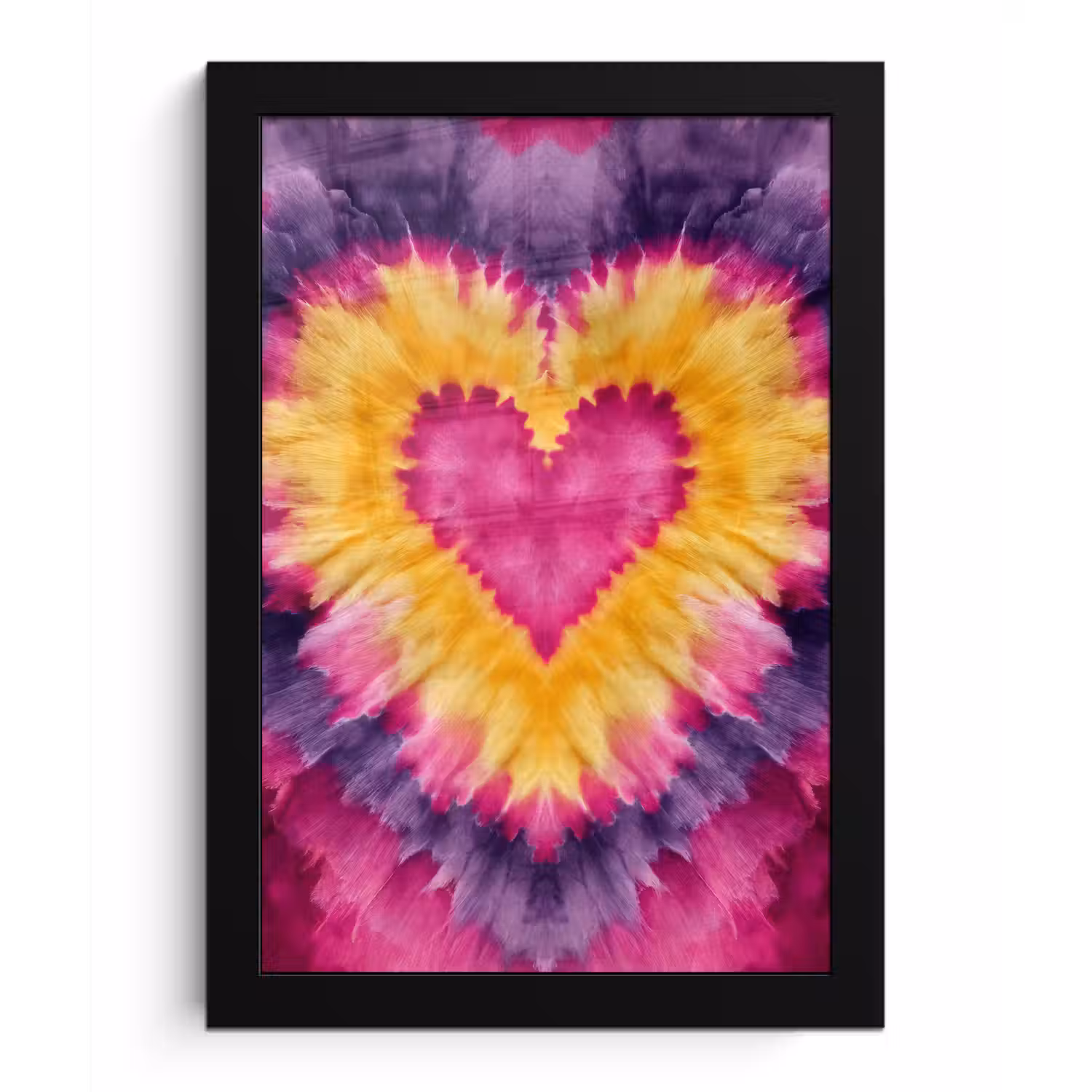 Tie dye - Hartvorm - Vlammen - Oranje fotolijst zwart zonder passe partout klein -3d