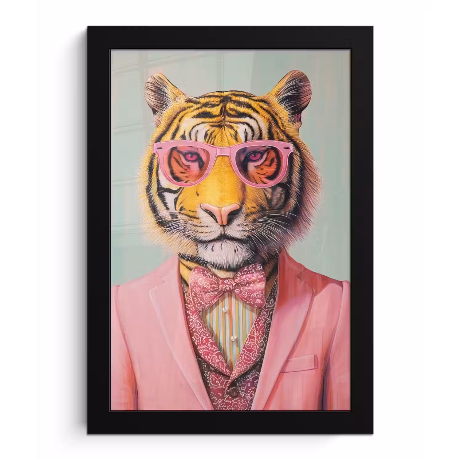 Tijger - Strik - Jasje - Roze fotolijst zwart zonder passe partout klein -3d