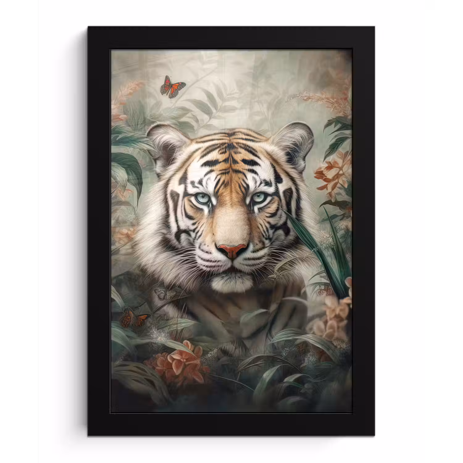 Tijger - Vlinders - Dieren - Jungle - Bloemen fotolijst zwart zonder passe partout klein -3d