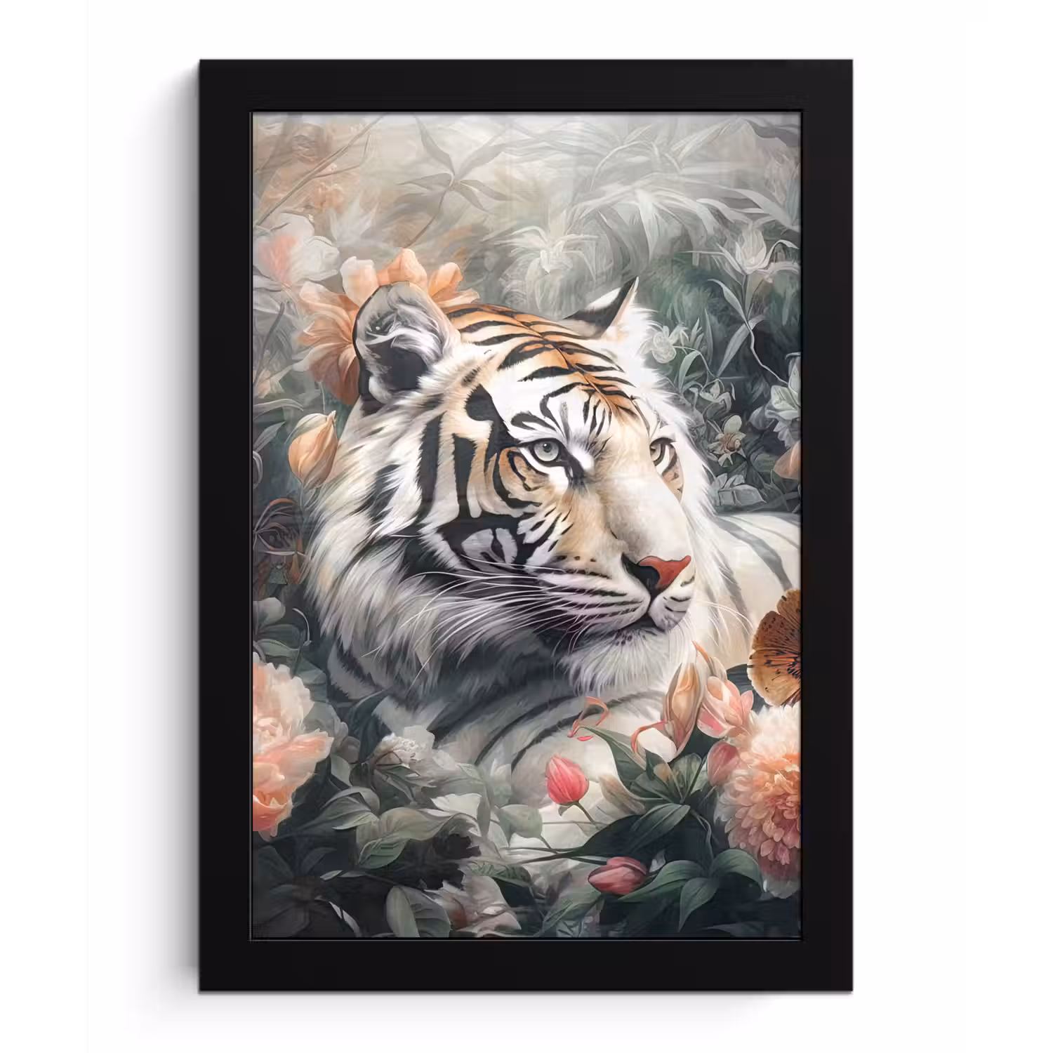 Tijger - Wilde dieren - Bloemen - Jungle fotolijst zwart zonder passe partout klein -3d