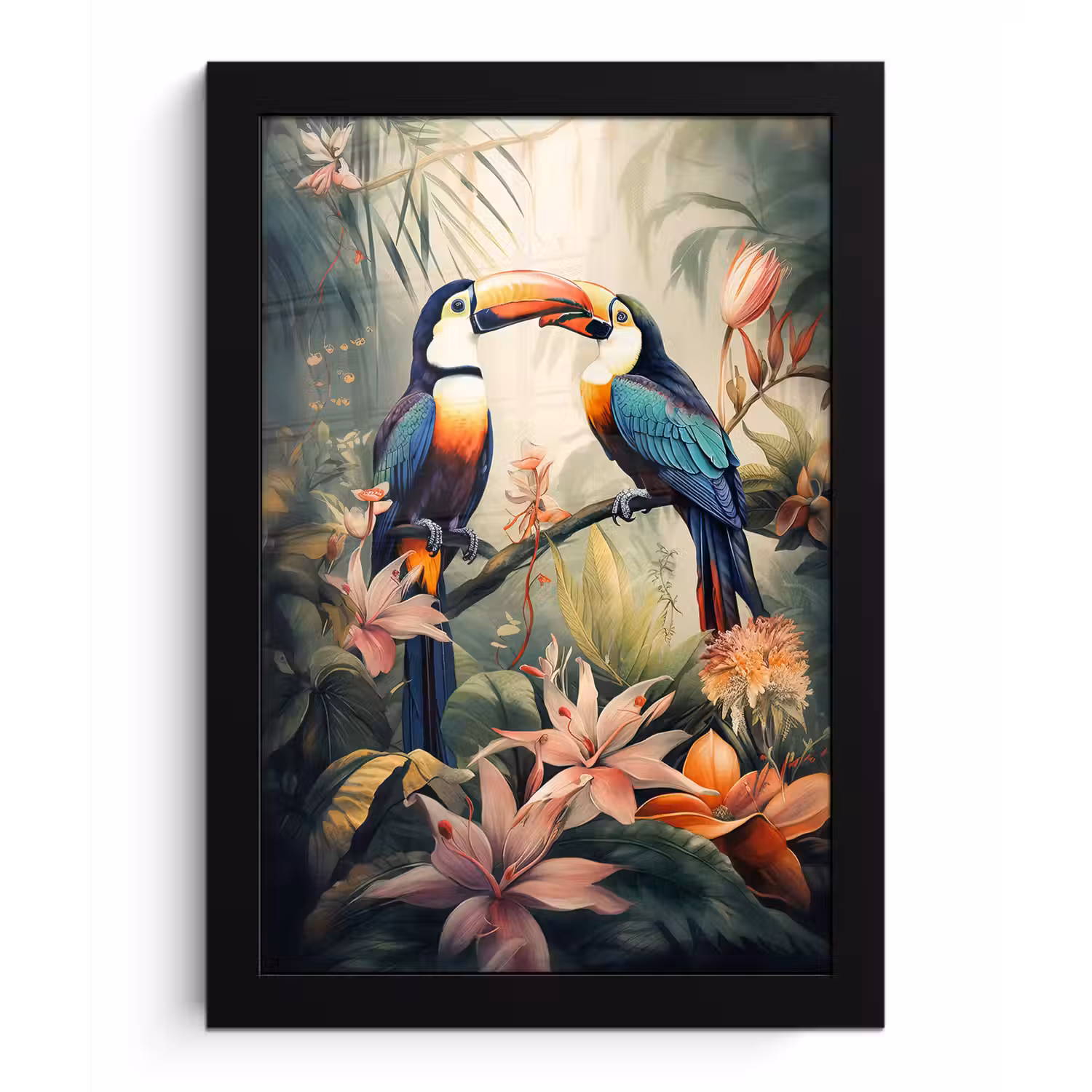 Toekan - Vogels - Bloemen - Natuur - Jungle fotolijst zwart zonder passe partout klein -3d