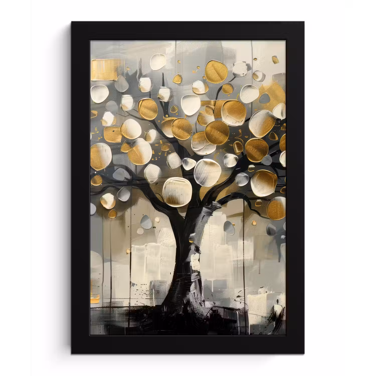 Boom - Abstract - Beige - Goud - Zwart fotolijst zwart zonder passe partout klein -3d