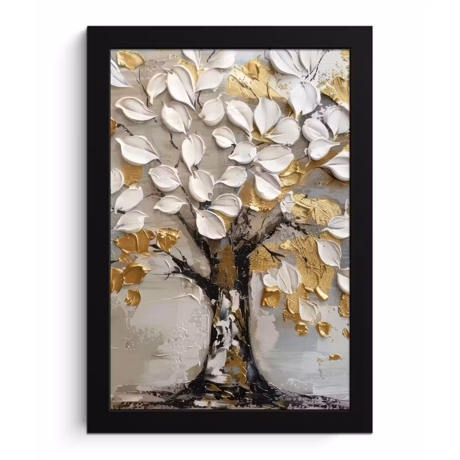 Boom - Beige - Grijs - Goud - Abstract fotolijst zwart zonder passe partout klein -3d