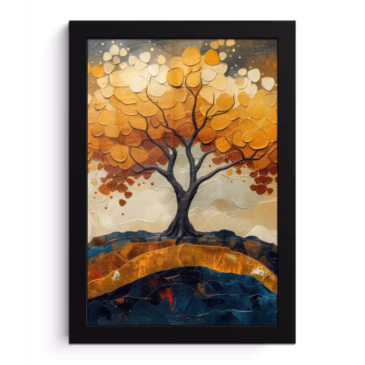 Boom - Natuur - Goud - Modern fotolijst zwart zonder passe partout klein -3d