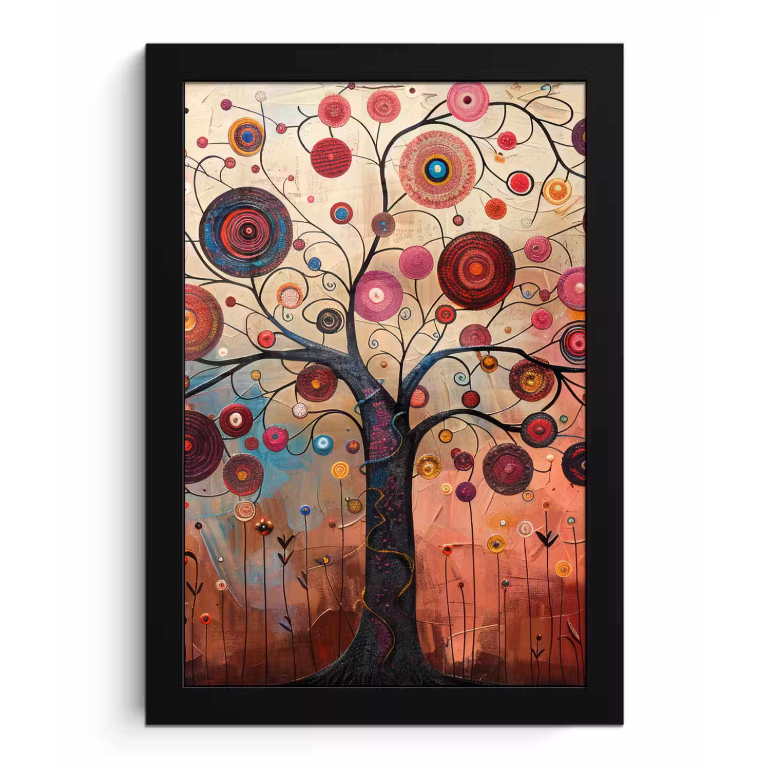 Levensboom - Bloemen - Roze - Hippie - Kunst fotolijst zwart zonder passe partout klein -3d