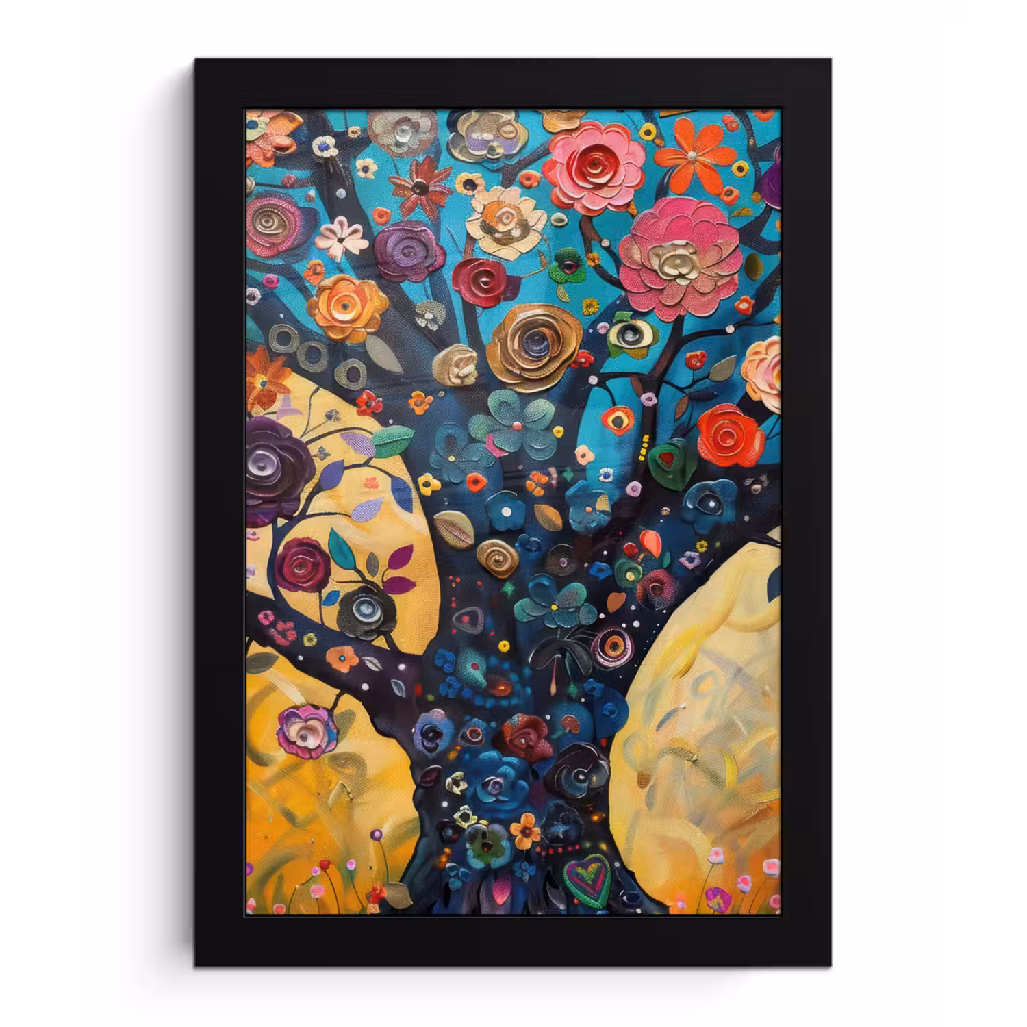 Boom - Levensboom - Kleurrijk - Bloemen - Modern fotolijst zwart zonder passe partout klein -3d