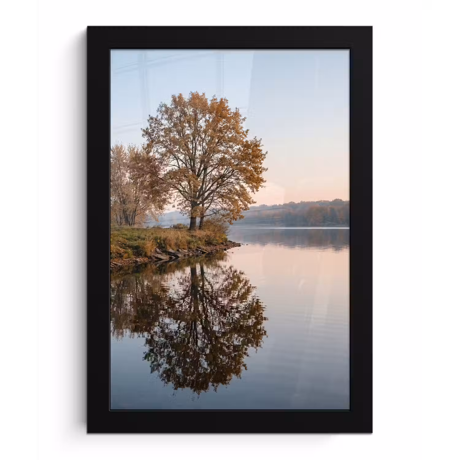 Bomen - Reflectie - Water - Zonsopgang - Serene fotolijst zwart zonder passe partout klein -3d