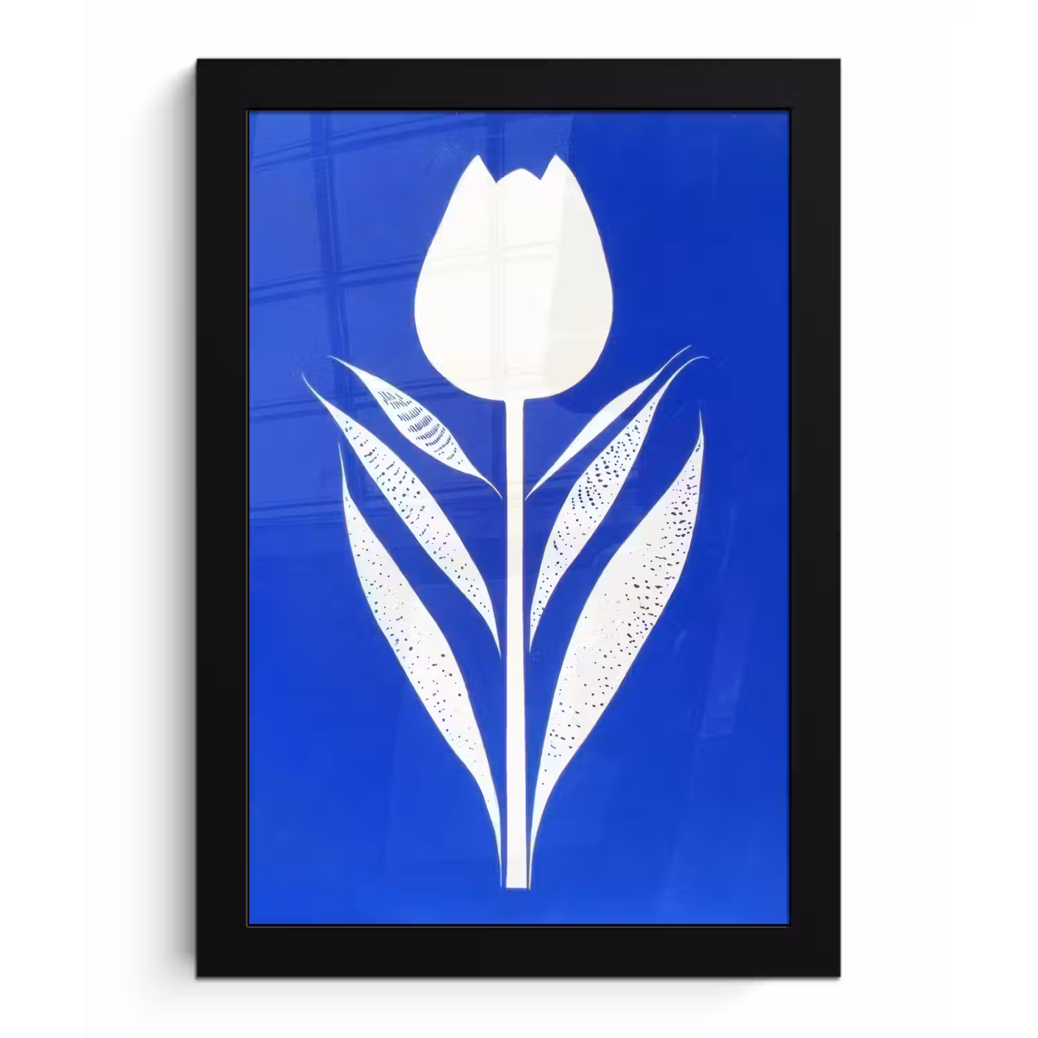 Tulp - Minimalistisch - Bladeren - Wit fotolijst zwart zonder passe partout klein -3d