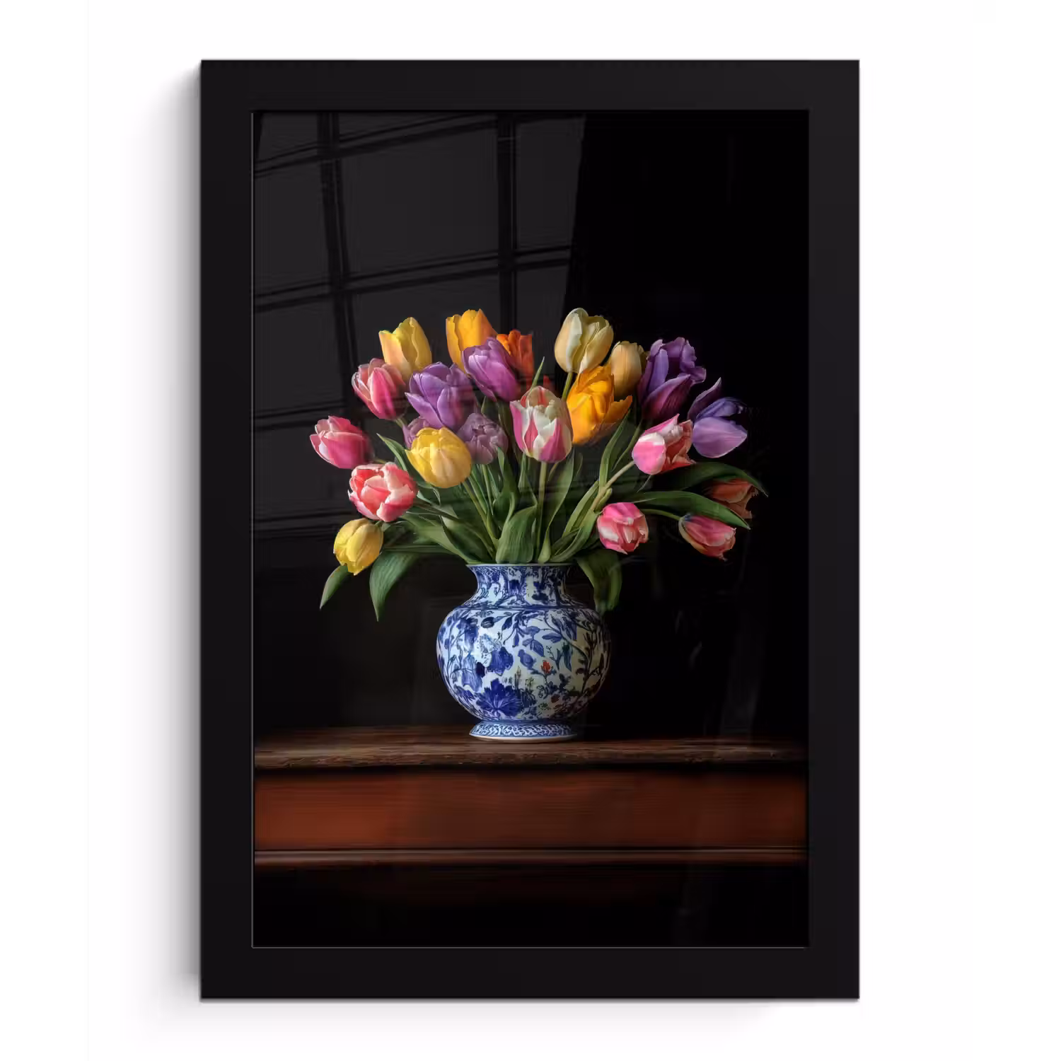 Tulpen - Kleuren - Hout - Vaas fotolijst zwart zonder passe partout klein -3d