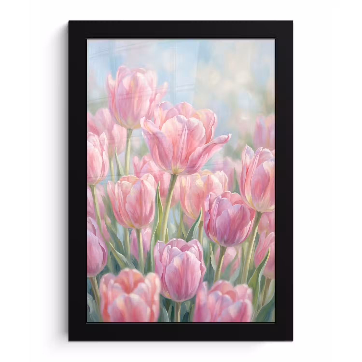 Tulpen - Veld - Lente - Roze fotolijst zwart zonder passe partout klein -3d