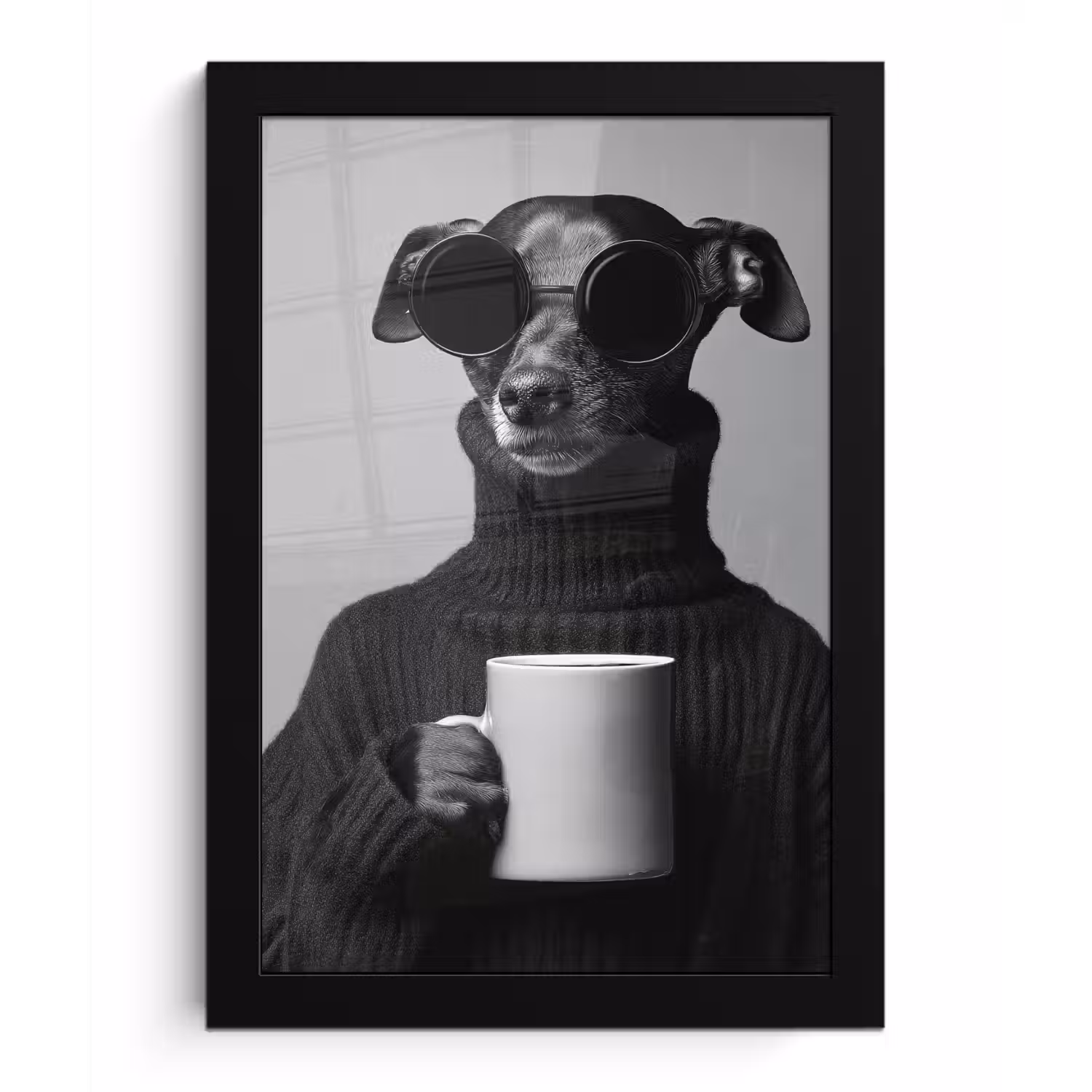 Coltrui - Hond - Bril - Mok fotolijst zwart zonder passe partout klein -3d