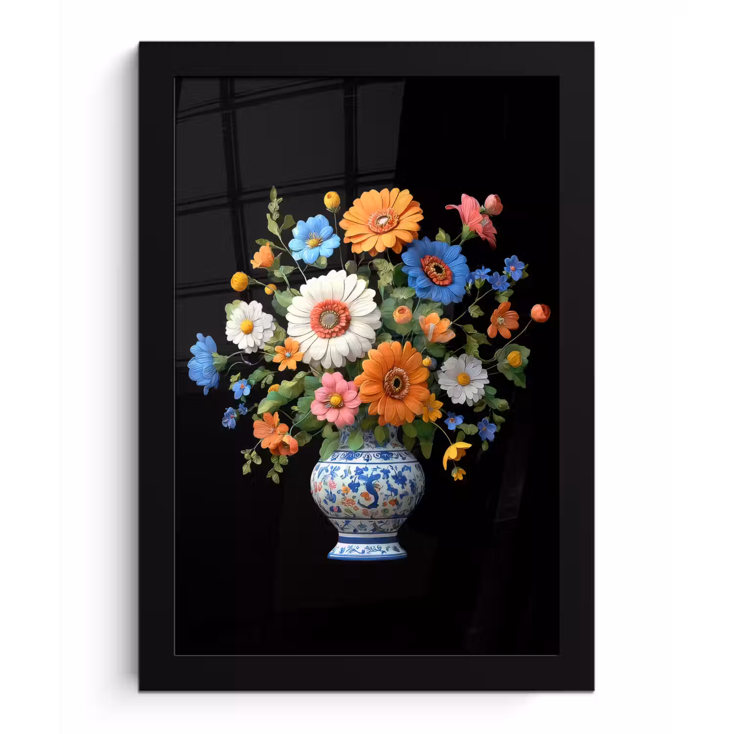 Vaas - Boeket - Bloemen - Kleur fotolijst zwart zonder passe partout klein -3d